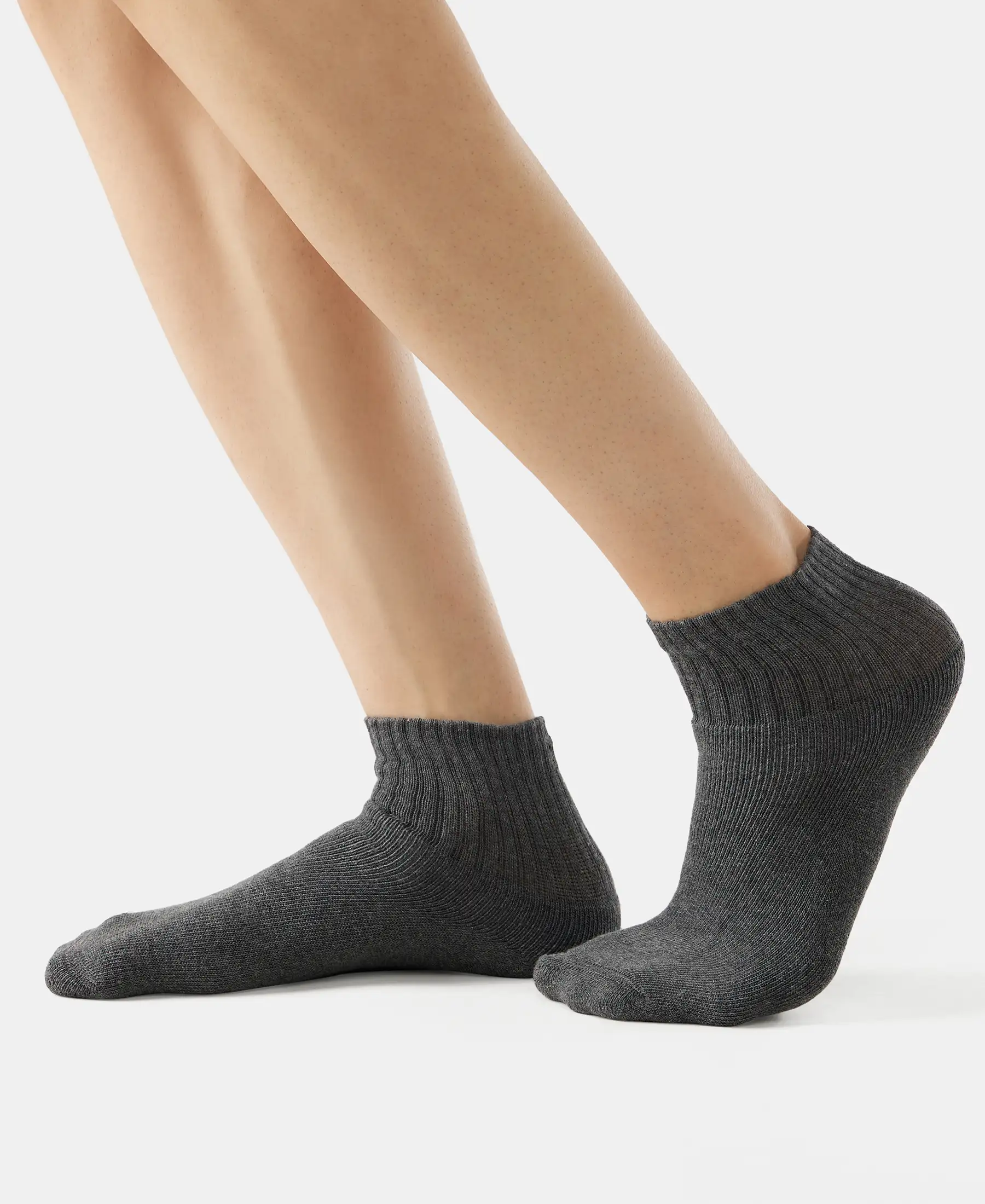 Compact Cotton Terry Ankle Length Socks With StayFresh Treatment - Black/Midgrey Melange/Charcoal Melange (Pack of 3) - Image 7