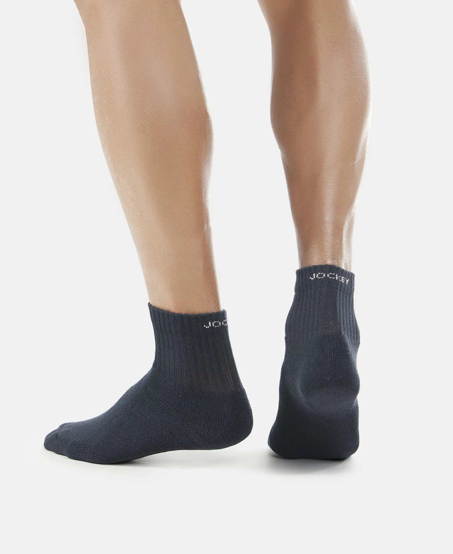Compact Cotton Terry Ankle Length Socks With StayFresh Treatment - Black/Midgrey Melange/Navy (Pack of 3) - Image 10