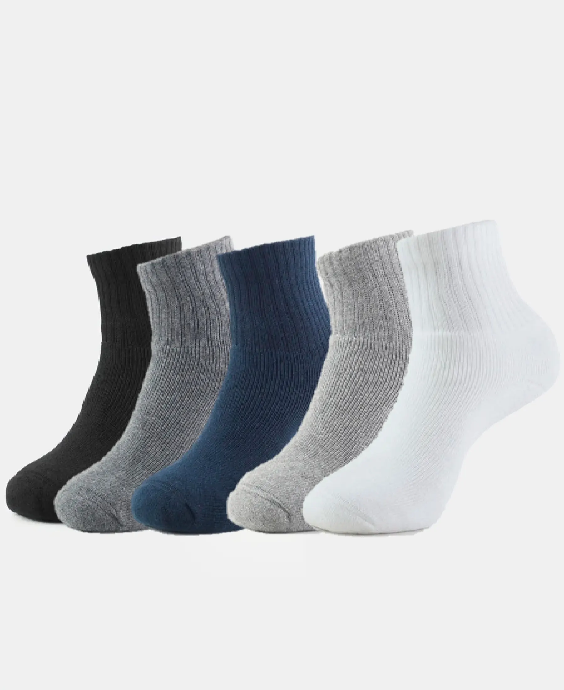Compact Cotton Terry Ankle Length Socks With StayFresh Treatment - Black, White, Navy, Mid Grey & Charcoal Melange (Pack of 5)
