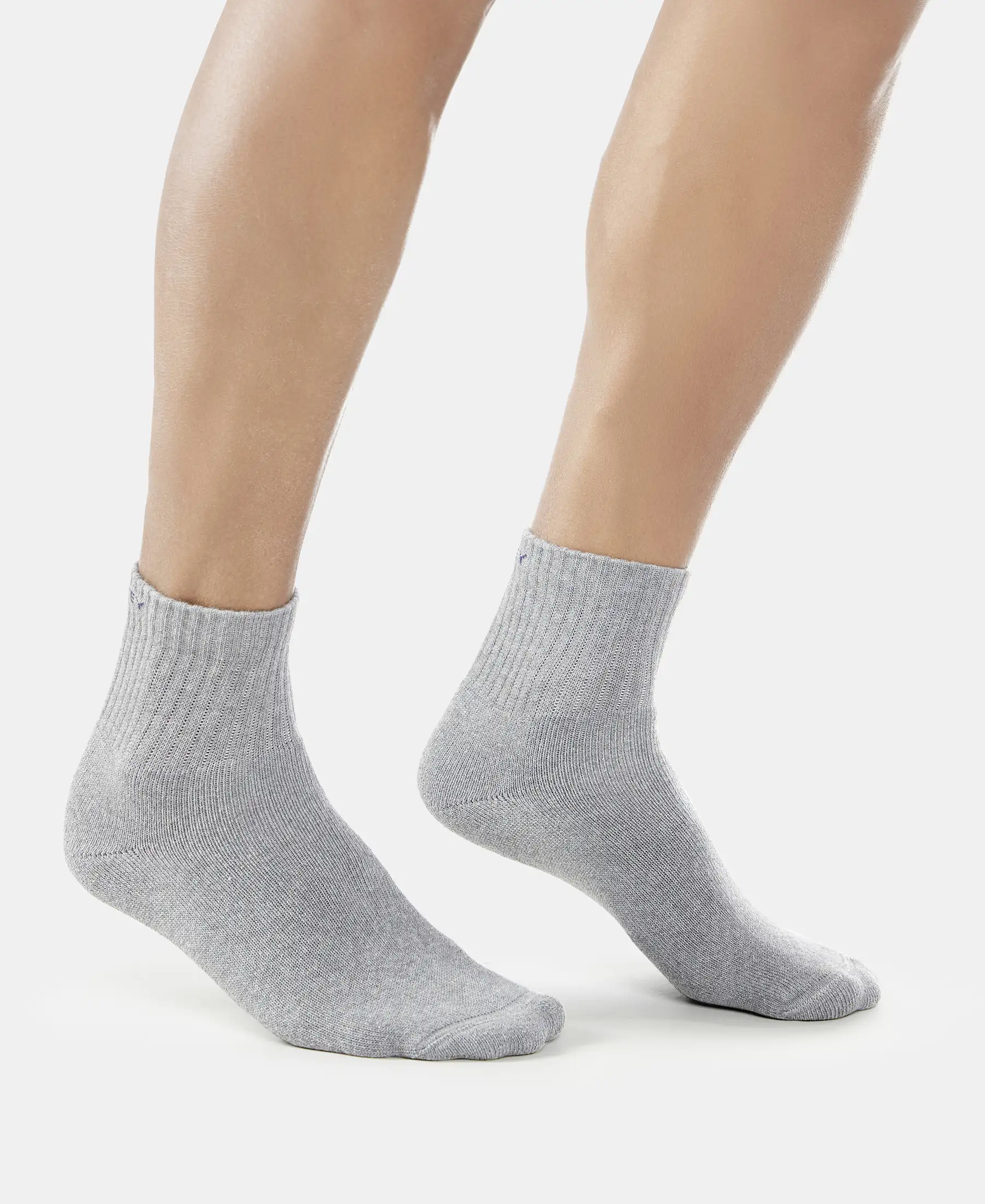 Compact Cotton Terry Ankle Length Socks With StayFresh Treatment - Black, White, Navy, Mid Grey & Charcoal Melange (Pack of 5) - Image 10