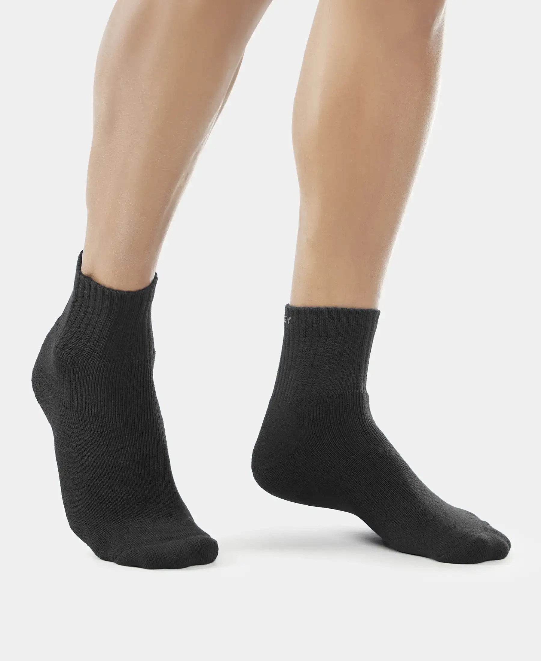 Compact Cotton Terry Ankle Length Socks With StayFresh Treatment - Black, White, Navy, Mid Grey & Charcoal Melange (Pack of 5) - Image 3