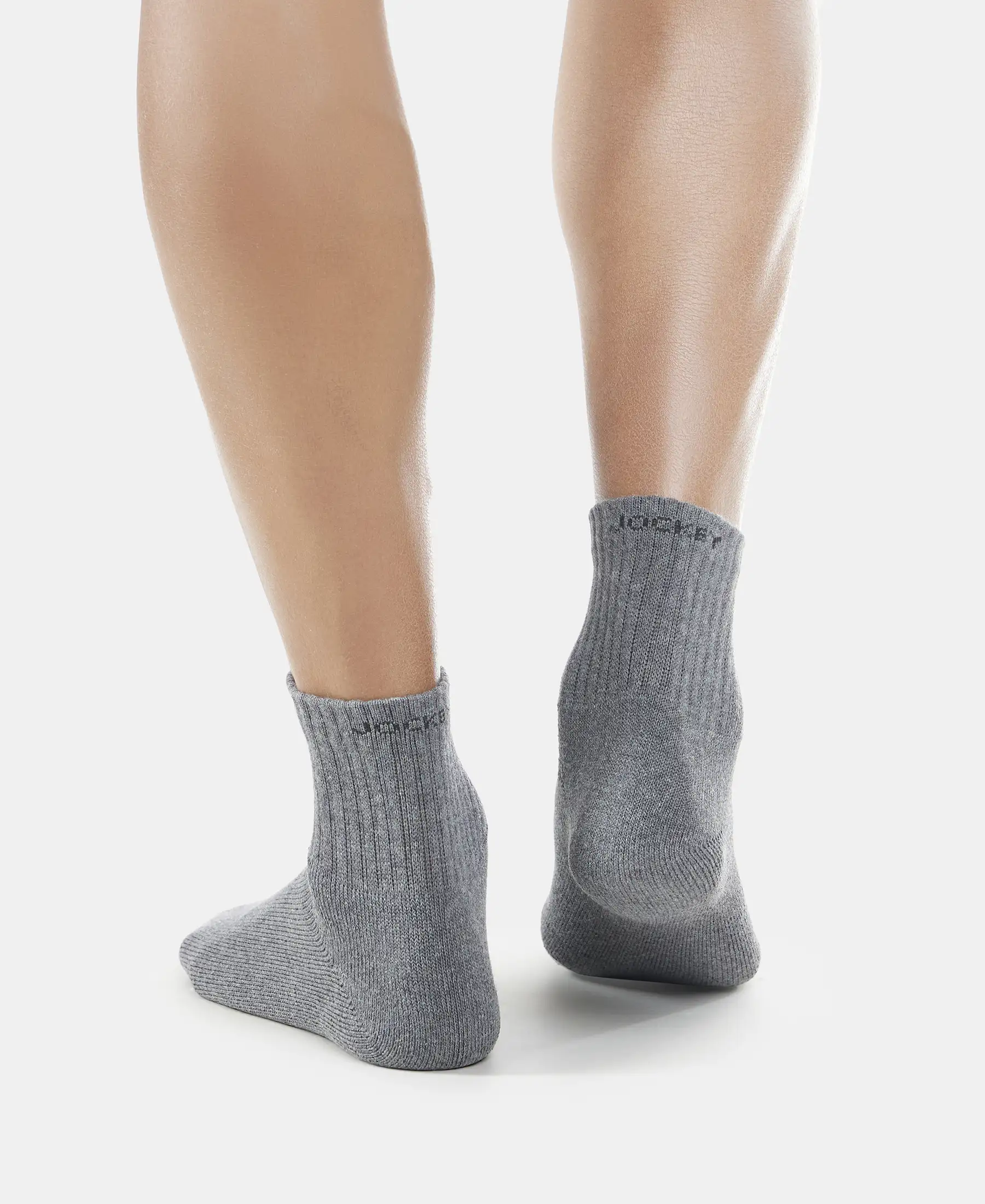 Compact Cotton Terry Ankle Length Socks With StayFresh Treatment - Black, White, Navy, Mid Grey & Charcoal Melange (Pack of 5) - Image 4