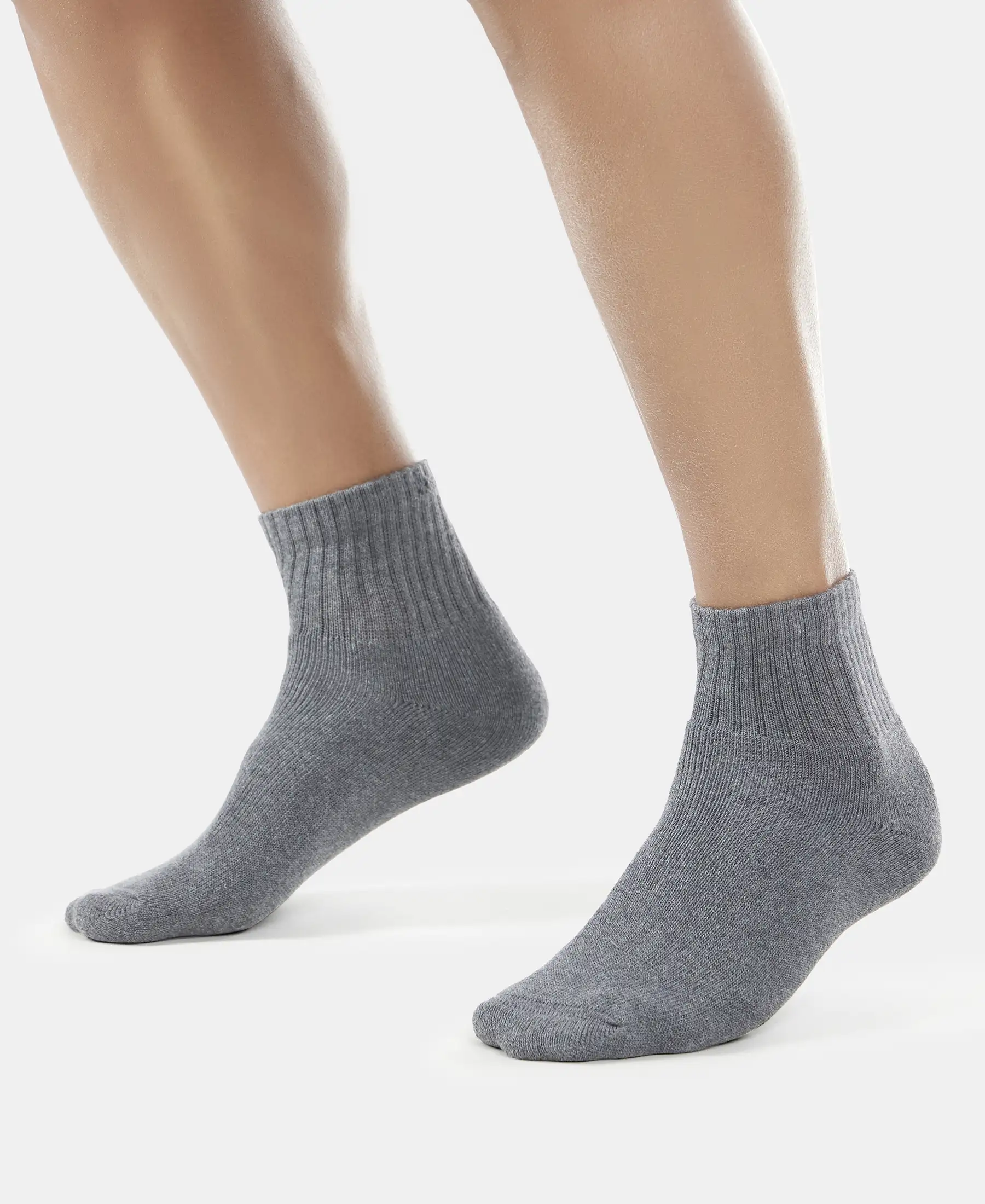 Compact Cotton Terry Ankle Length Socks With StayFresh Treatment - Black, White, Navy, Mid Grey & Charcoal Melange (Pack of 5) - Image 6