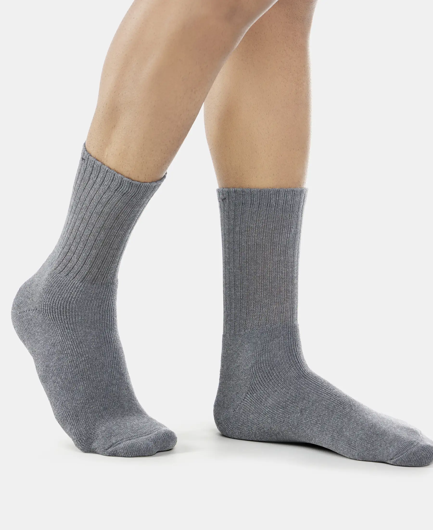 Compact Cotton Terry Crew Length Socks With StayFresh Treatment - Black, Midgrey Melange & Charcoal Melange (Pack of 3) - Image 12