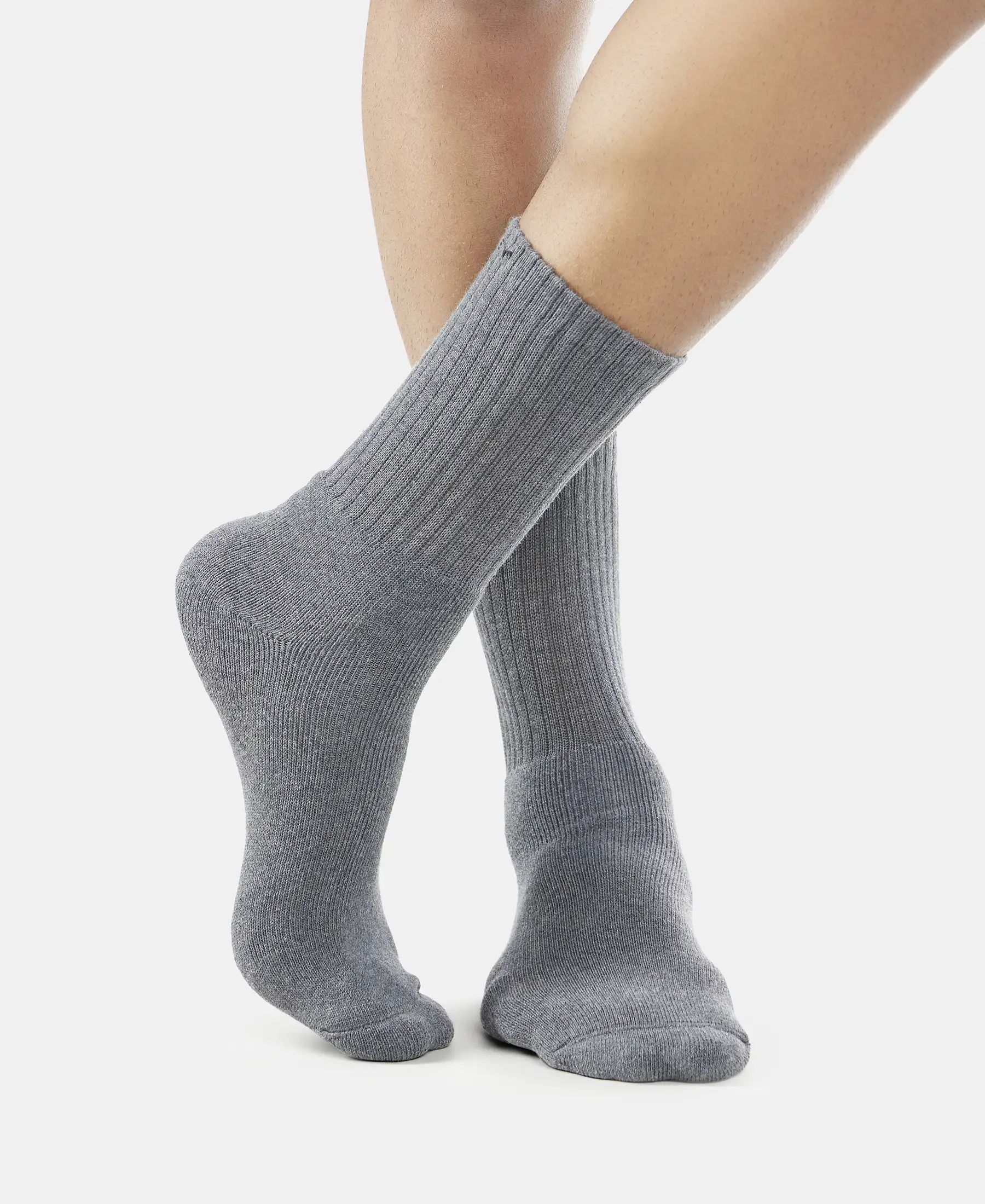 Compact Cotton Terry Crew Length Socks With StayFresh Treatment - Black, Midgrey Melange & Charcoal Melange (Pack of 3) - Image 14