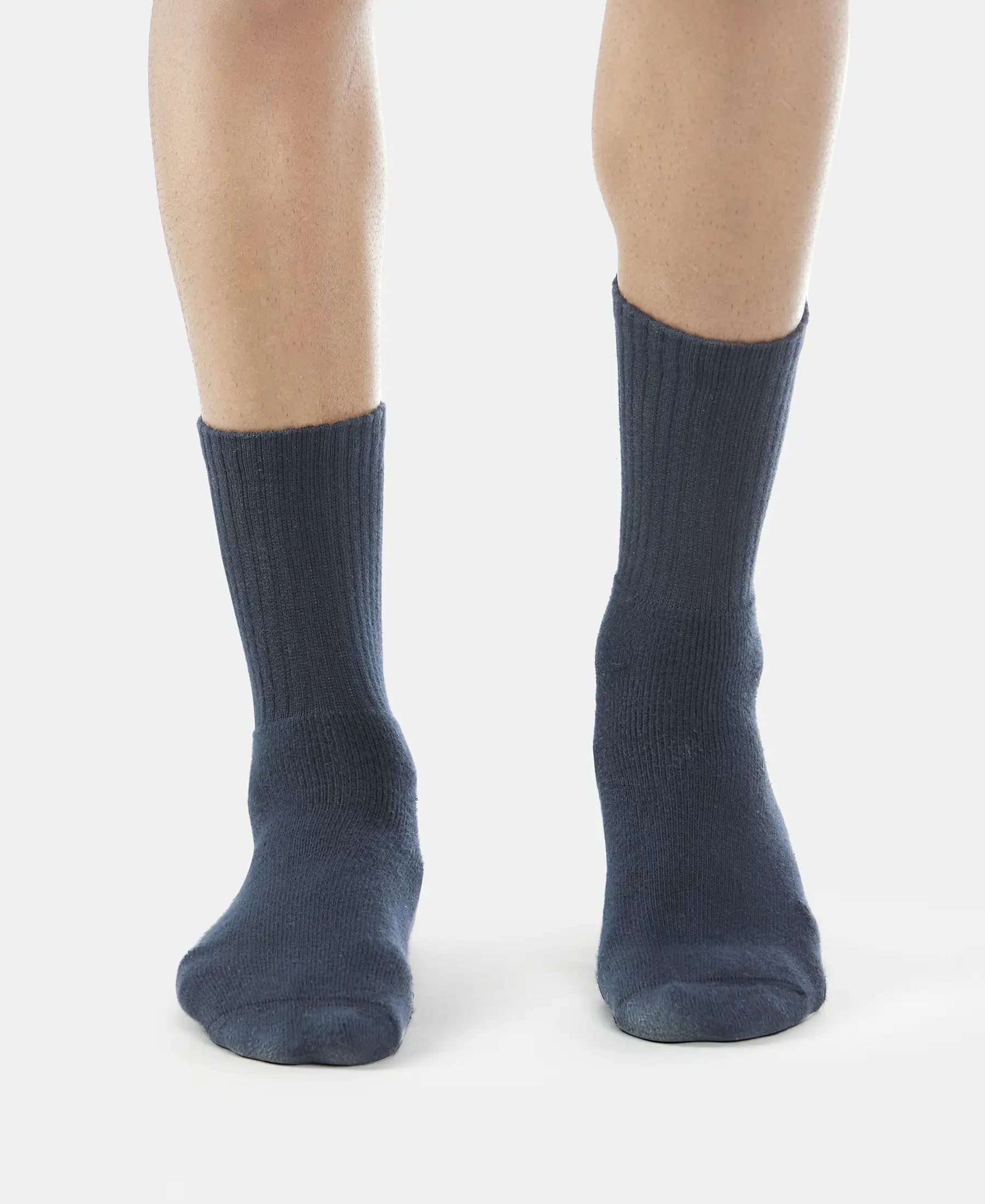Compact Cotton Terry Crew Length Socks With StayFresh Treatment - Black, Midgrey Melange & Charcoal Melange (Pack of 3) - Image 2