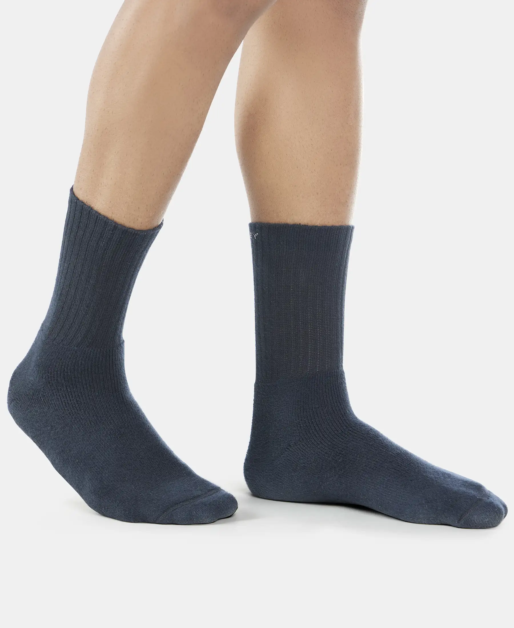 Compact Cotton Terry Crew Length Socks With StayFresh Treatment - Black, Midgrey Melange & Charcoal Melange (Pack of 3) - Image 3