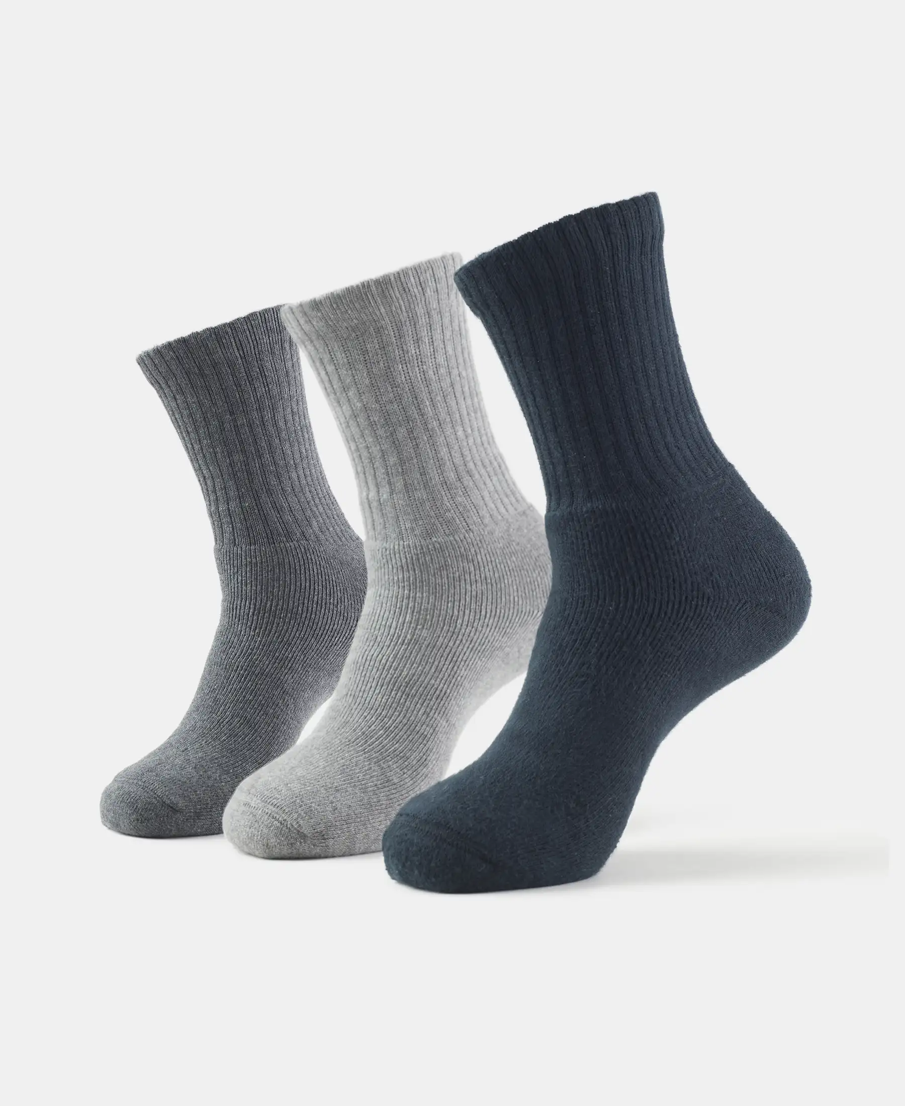 Compact Cotton Terry Crew Length Socks With StayFresh Treatment - Black, Midgrey Melange & Charcoal Melange (Pack of 3) - Image 5