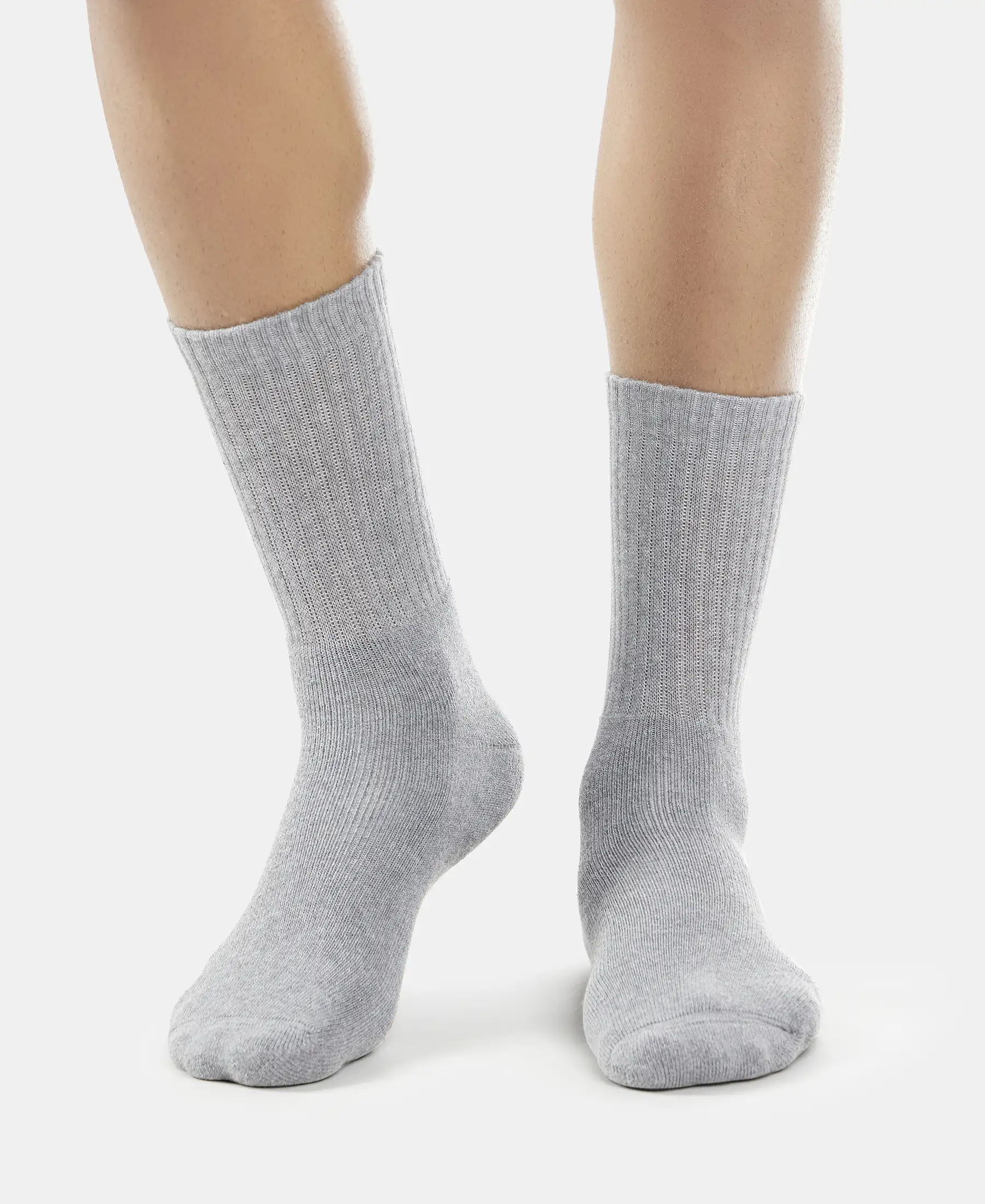 Compact Cotton Terry Crew Length Socks With StayFresh Treatment - Black, Midgrey Melange & Charcoal Melange (Pack of 3) - Image 7