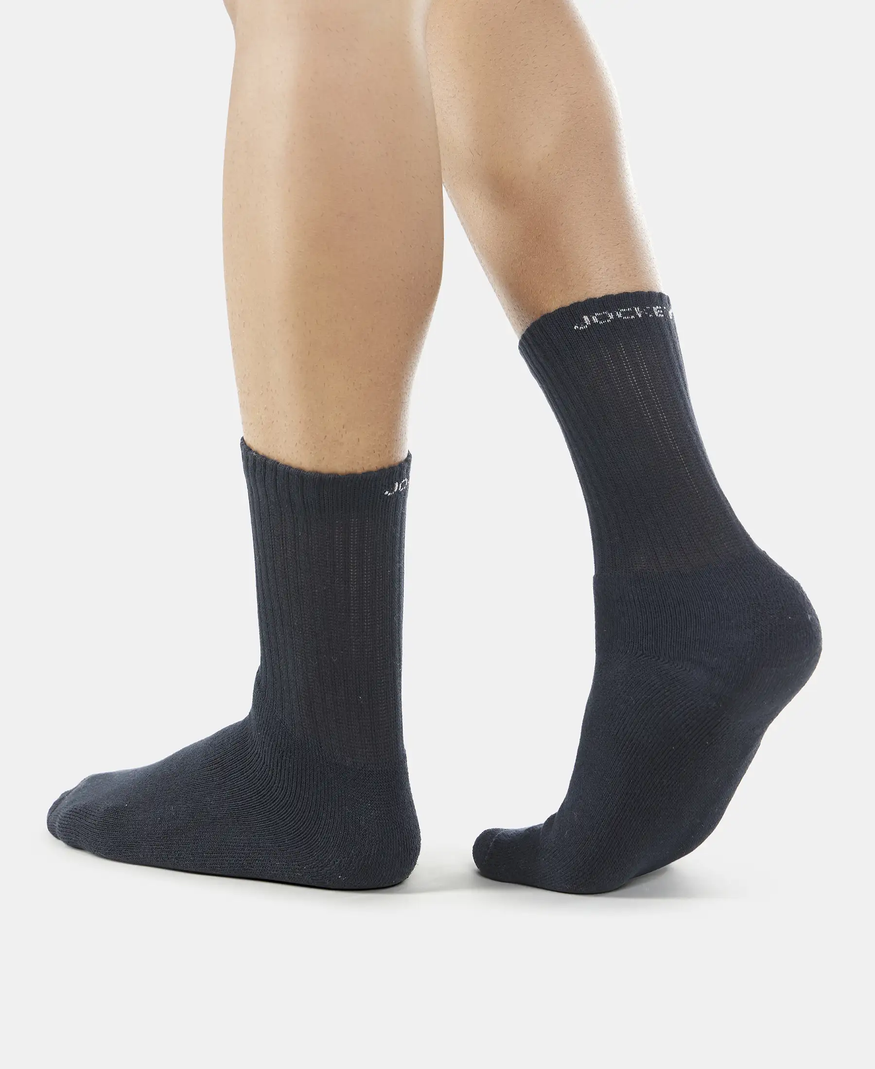 Compact Cotton Terry Crew Length Socks With StayFresh Treatment - Black, Midgrey Melange & Navy (Pack of 3) - Image 4