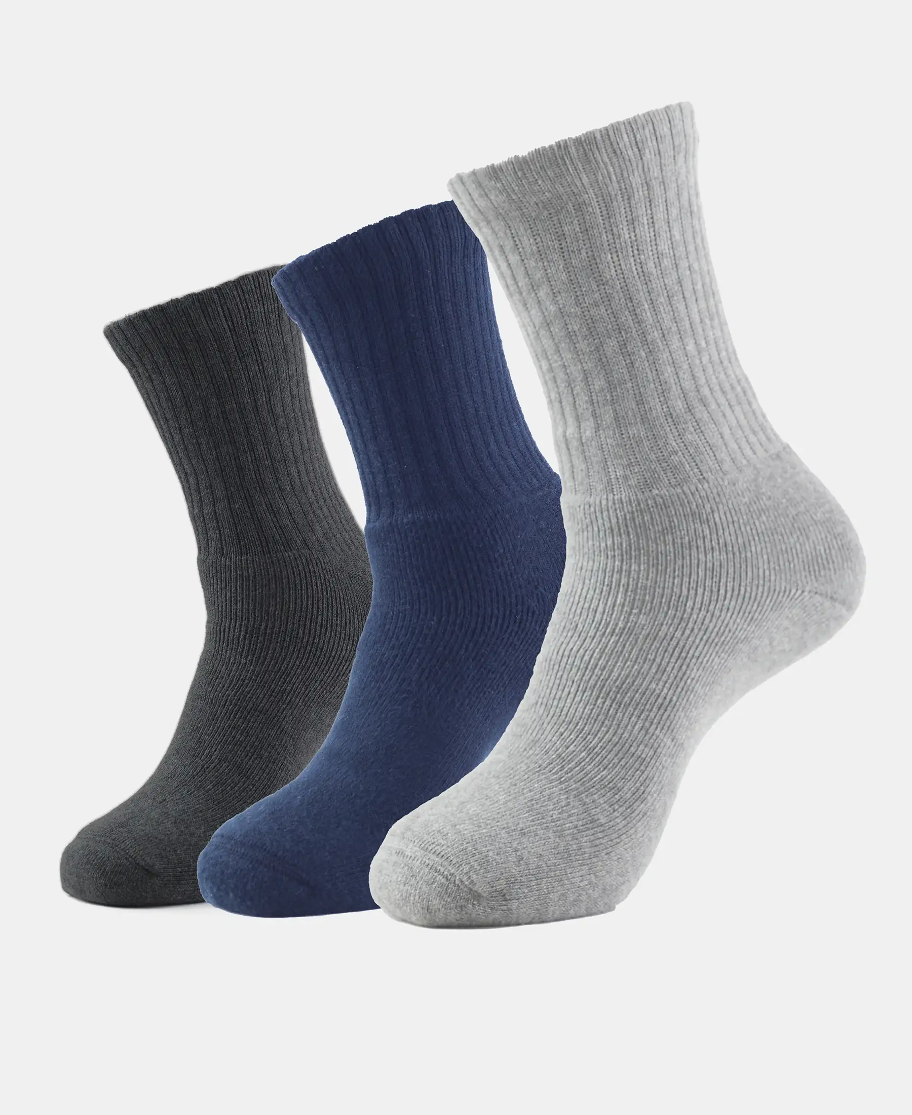 Compact Cotton Terry Crew Length Socks With StayFresh Treatment - Black, Midgrey Melange & Navy (Pack of 3) - Image 5