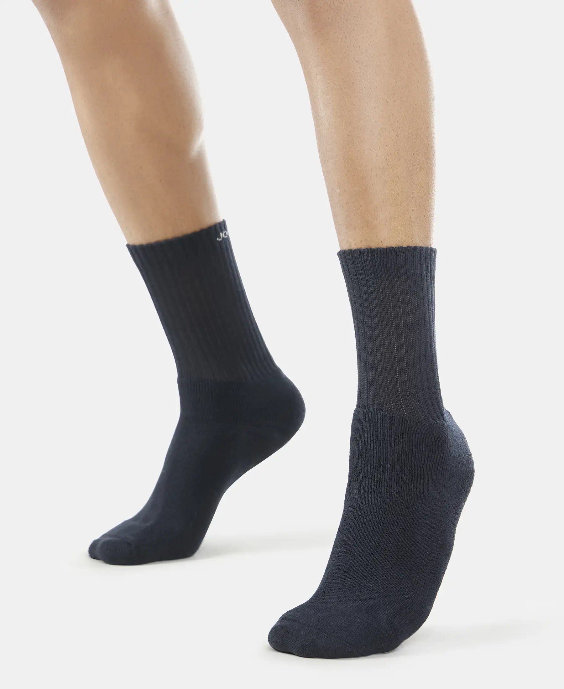 Compact Cotton Terry Crew Length Socks With StayFresh Treatment - Black, Midgrey Melange & Navy (Pack of 3) - Image 6