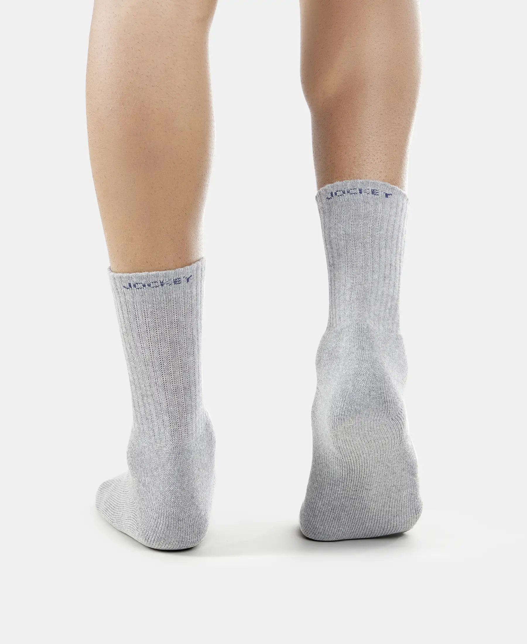 Compact Cotton Terry Crew Length Socks With StayFresh Treatment - Black, Midgrey Melange & Navy (Pack of 3) - Image 9