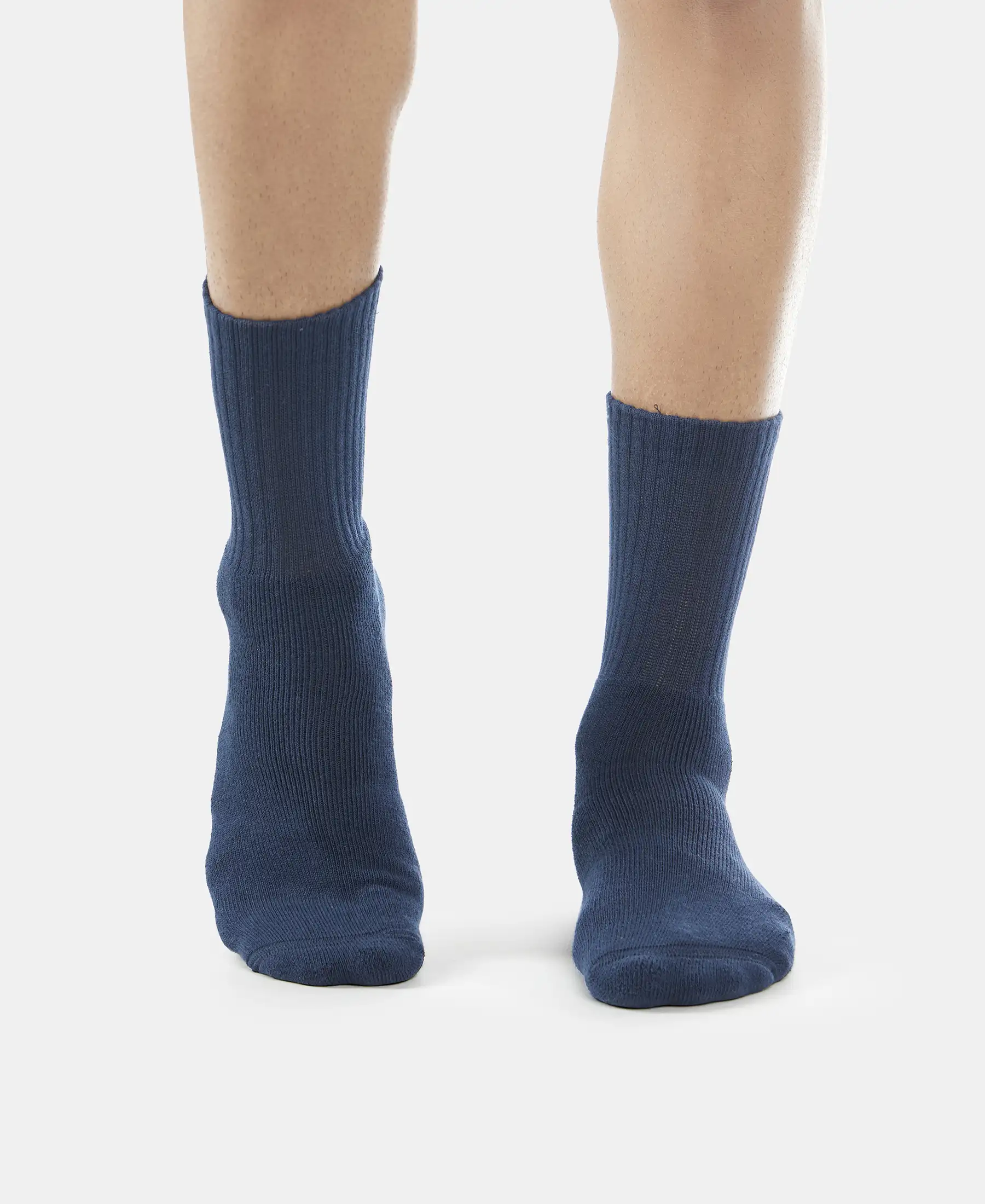 Compact Cotton Terry Crew Length Socks With StayFresh Treatment - Black, Navy & Charcoal Melange (Pack of 3) - Image 11