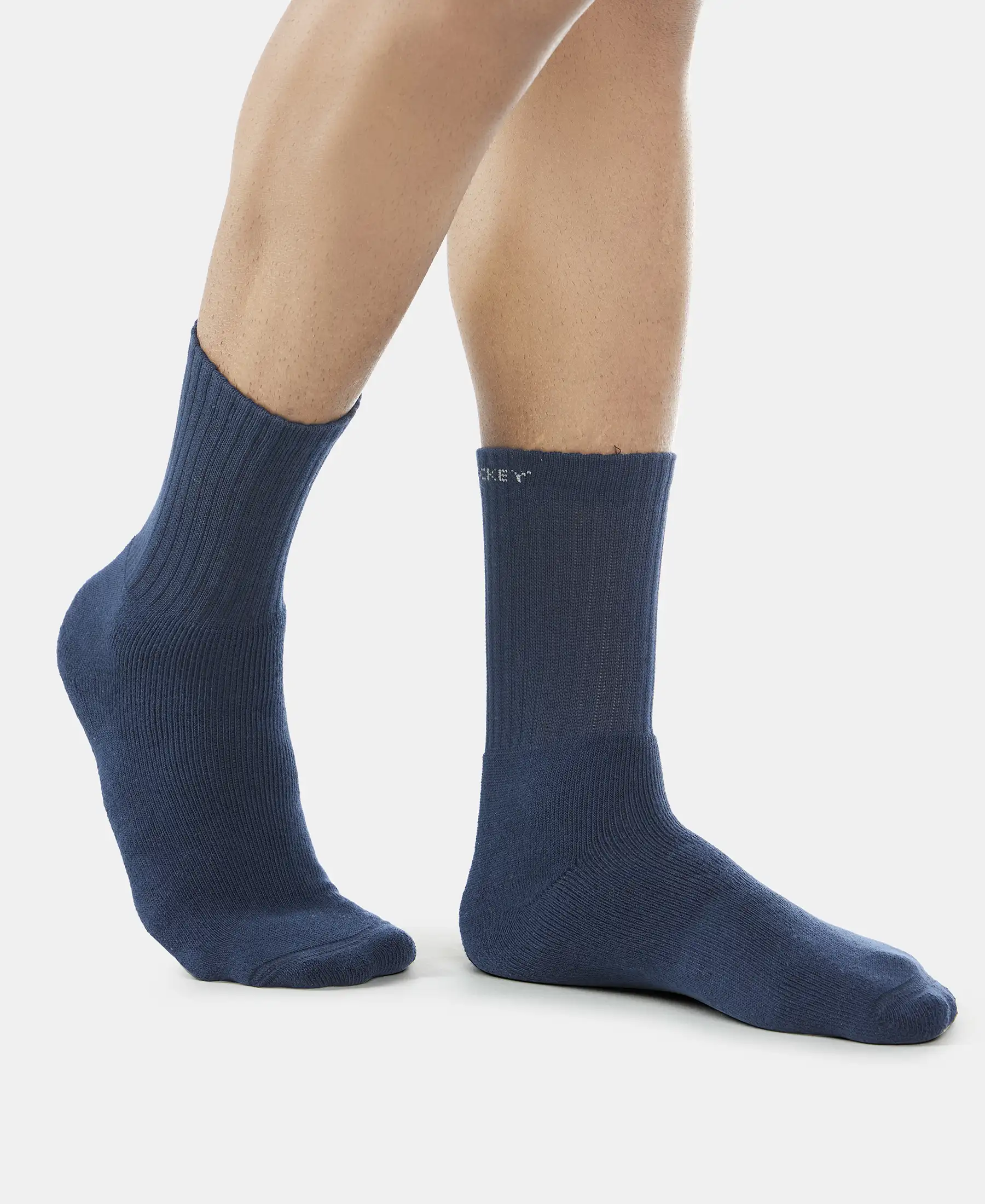 Compact Cotton Terry Crew Length Socks With StayFresh Treatment - Black, Navy & Charcoal Melange (Pack of 3) - Image 12
