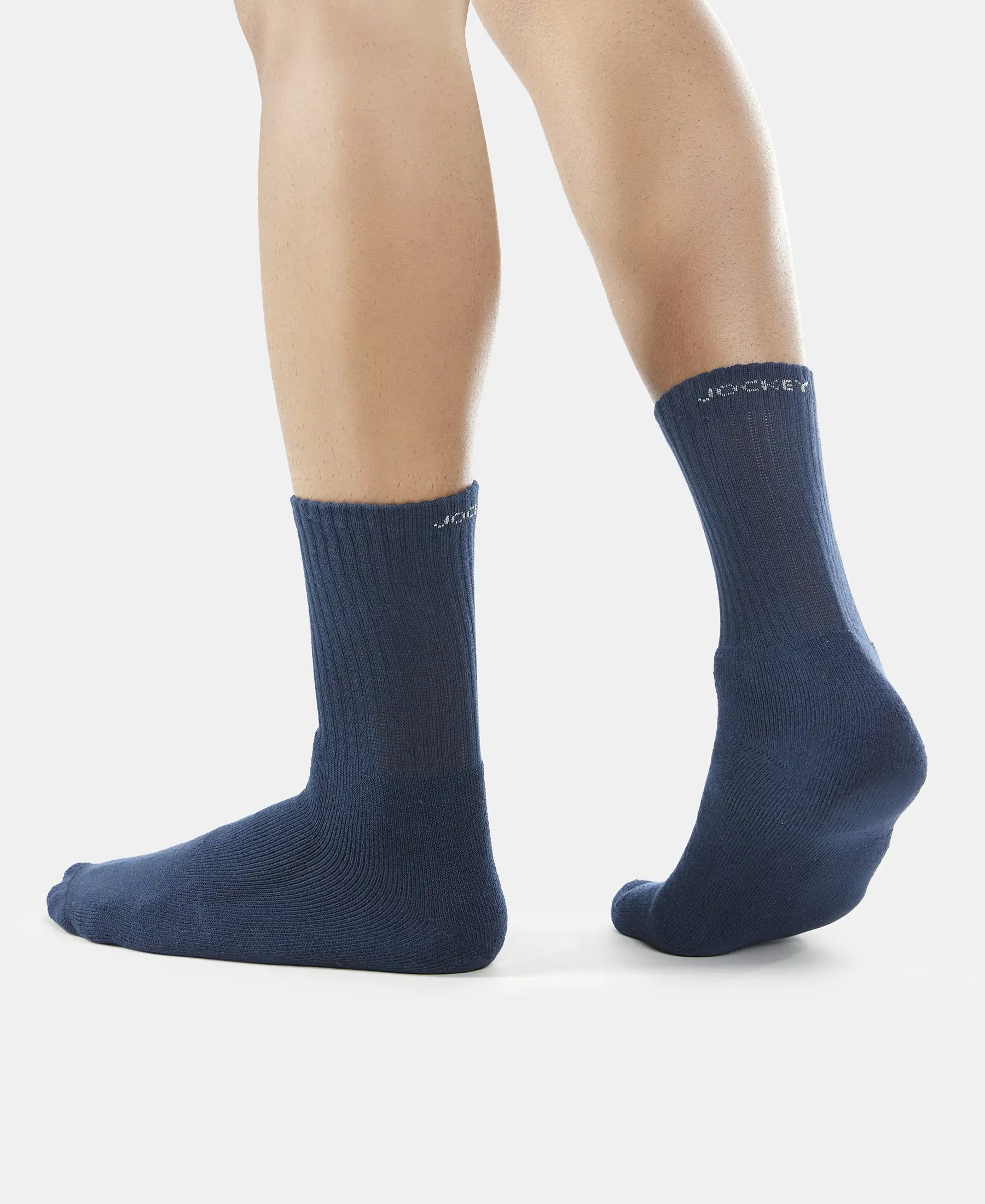 Compact Cotton Terry Crew Length Socks With StayFresh Treatment - Black, Navy & Charcoal Melange (Pack of 3) - Image 13