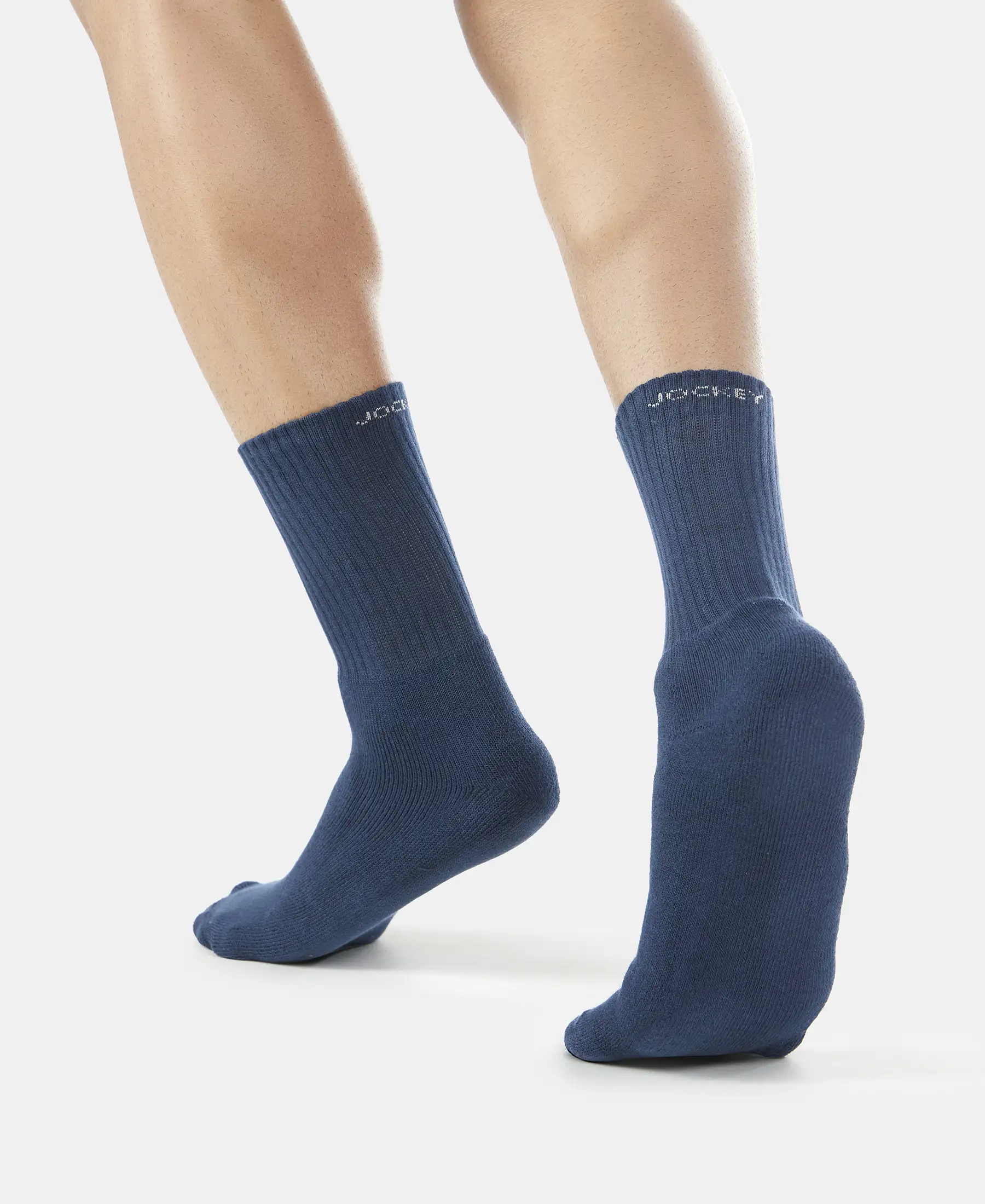 Compact Cotton Terry Crew Length Socks With StayFresh Treatment - Black, Navy & Charcoal Melange (Pack of 3) - Image 14