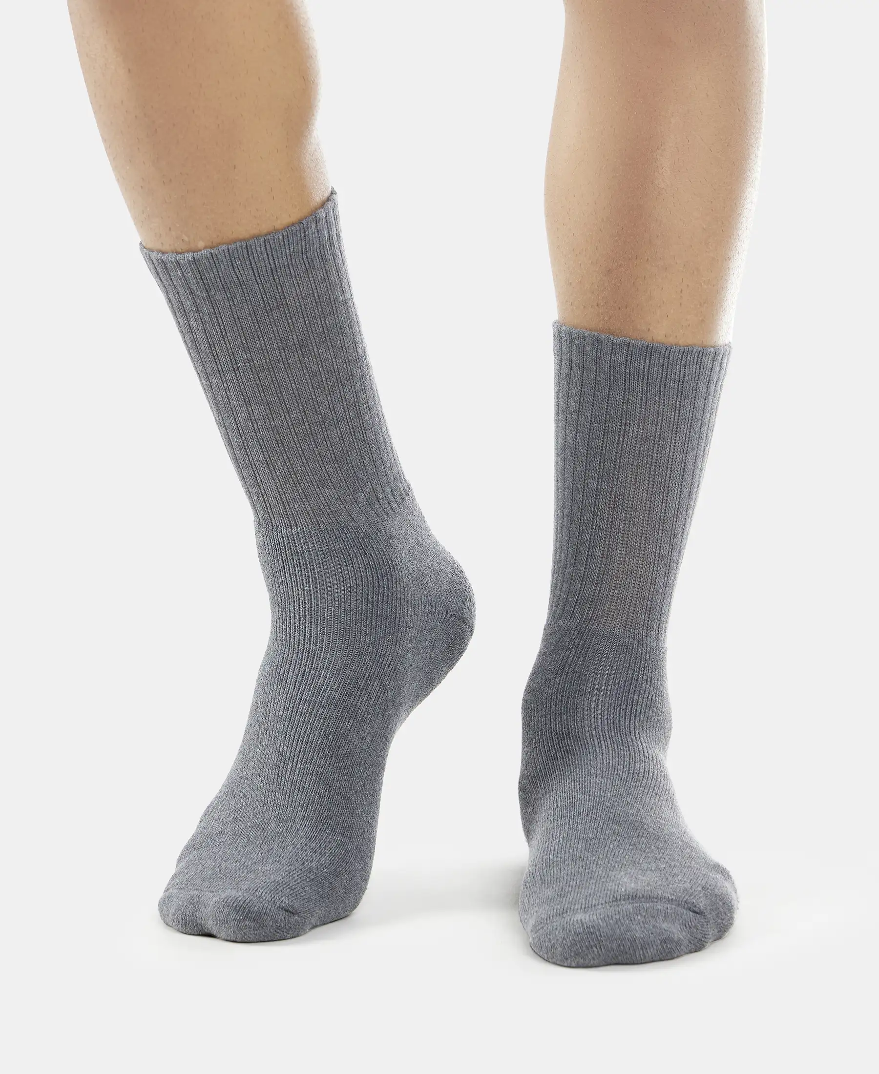 Compact Cotton Terry Crew Length Socks With StayFresh Treatment - Black, Navy & Charcoal Melange (Pack of 3) - Image 2