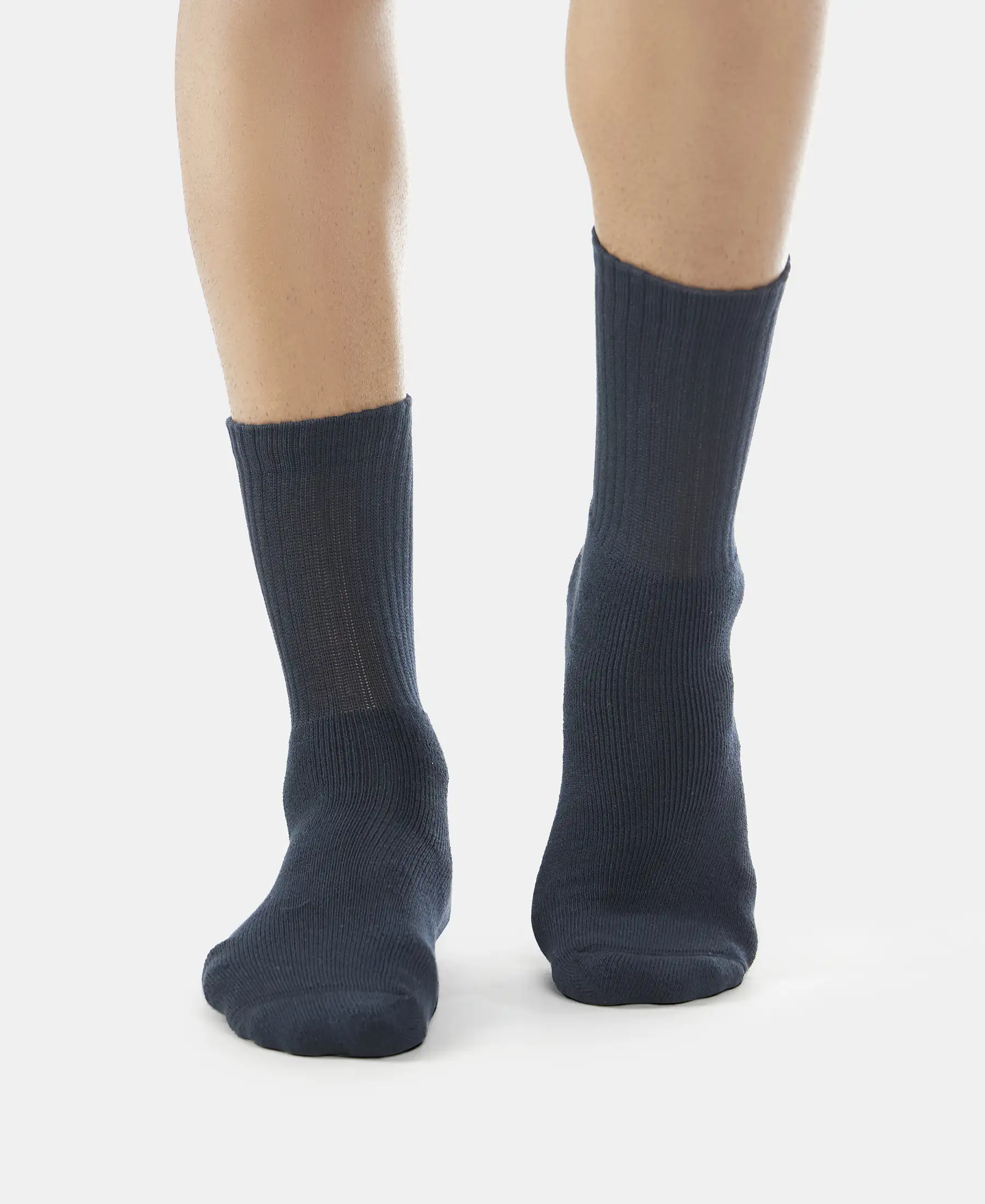 Compact Cotton Terry Crew Length Socks With StayFresh Treatment - Black, Navy & Charcoal Melange (Pack of 3) - Image 7