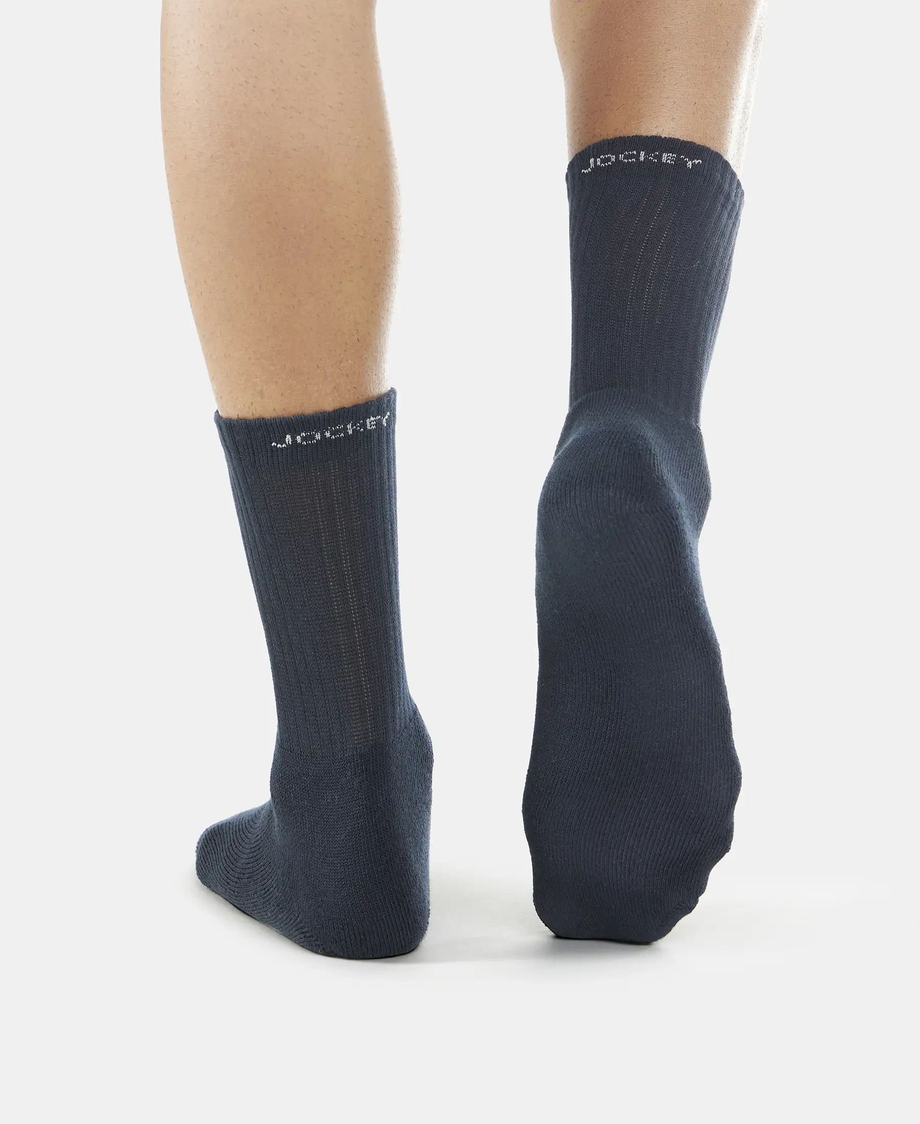 Compact Cotton Terry Crew Length Socks With StayFresh Treatment - Black, Navy & Charcoal Melange (Pack of 3) - Image 9