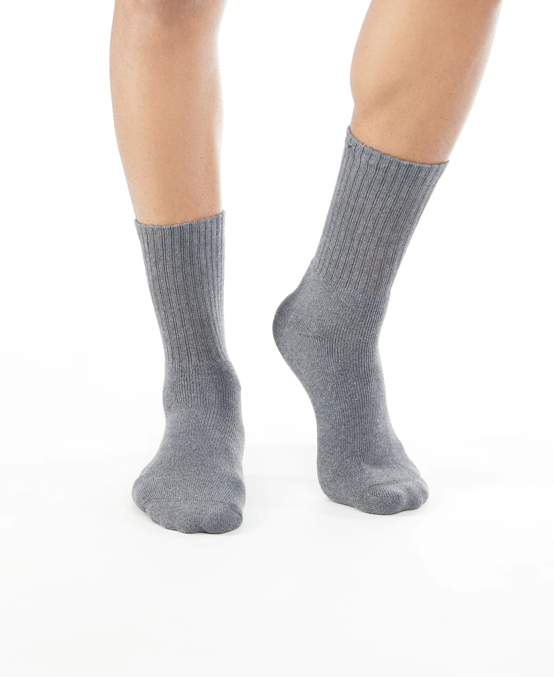 Compact Cotton Terry Crew Length Socks With StayFresh Treatment - Charcoal Melange - Image 2