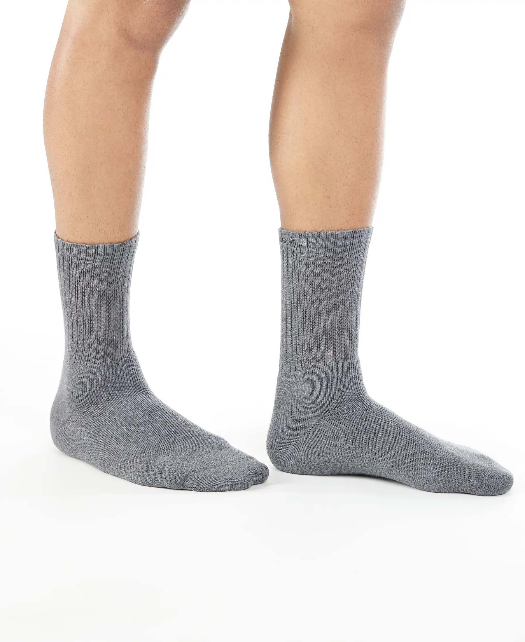 Compact Cotton Terry Crew Length Socks With StayFresh Treatment - Charcoal Melange - Image 3