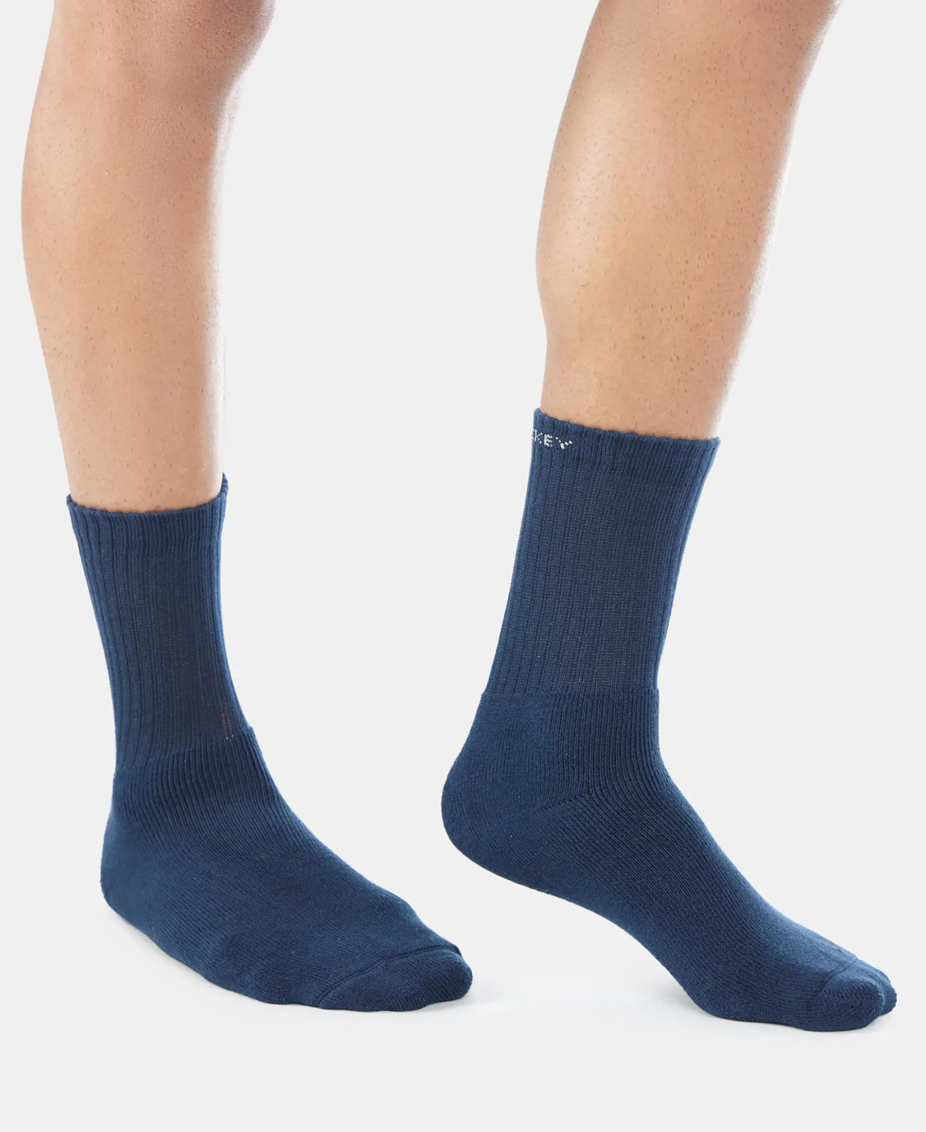 Compact Cotton Terry Crew Length Socks With StayFresh Treatment - Navy - Image 3