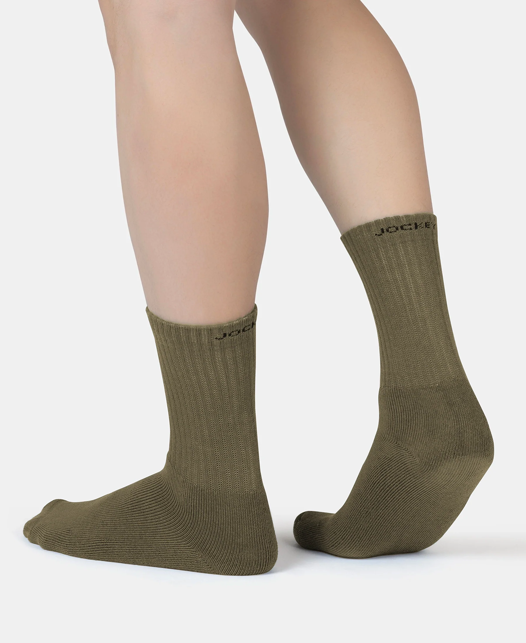 Compact Cotton Terry Crew Length Socks With StayFresh Treatment - Olive - Image 4