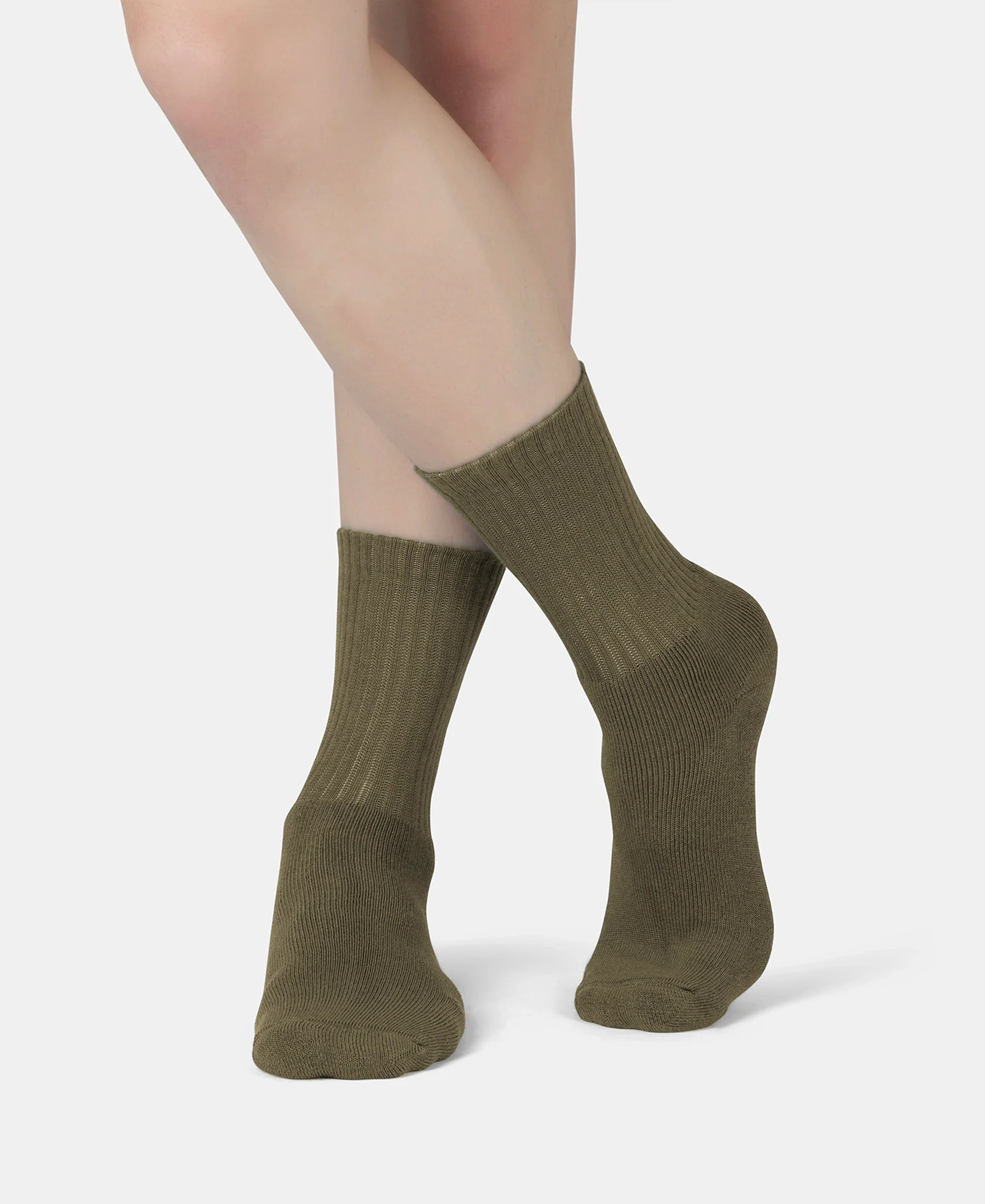 Compact Cotton Terry Crew Length Socks With StayFresh Treatment - Olive - Image 6