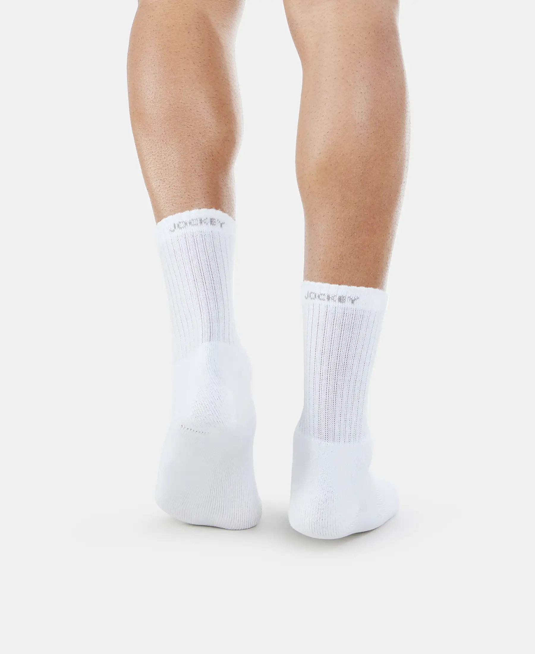 Compact Cotton Terry Crew Length Socks With StayFresh Treatment - White - Image 4