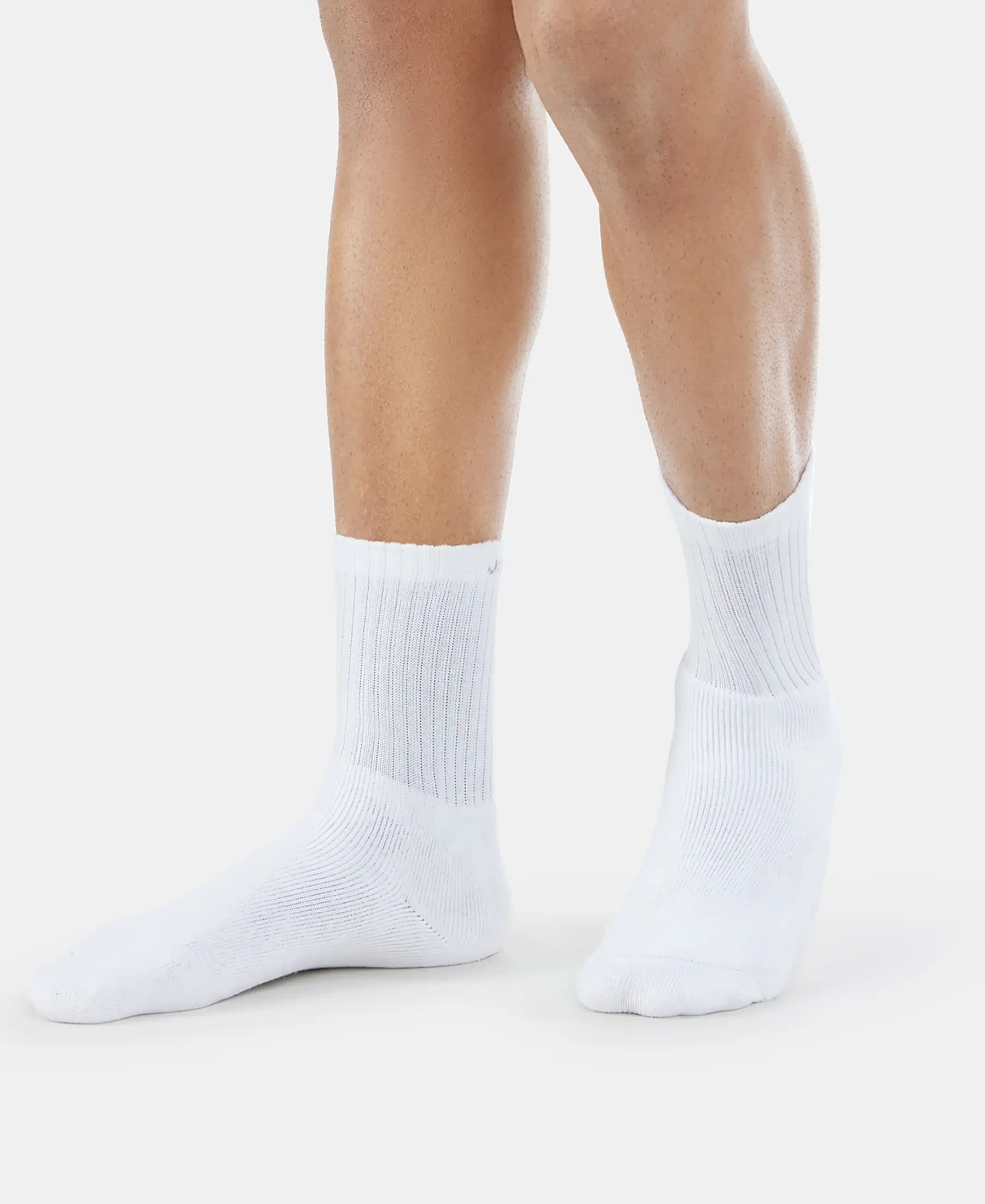 Compact Cotton Terry Crew Length Socks With StayFresh Treatment - White - Image 6