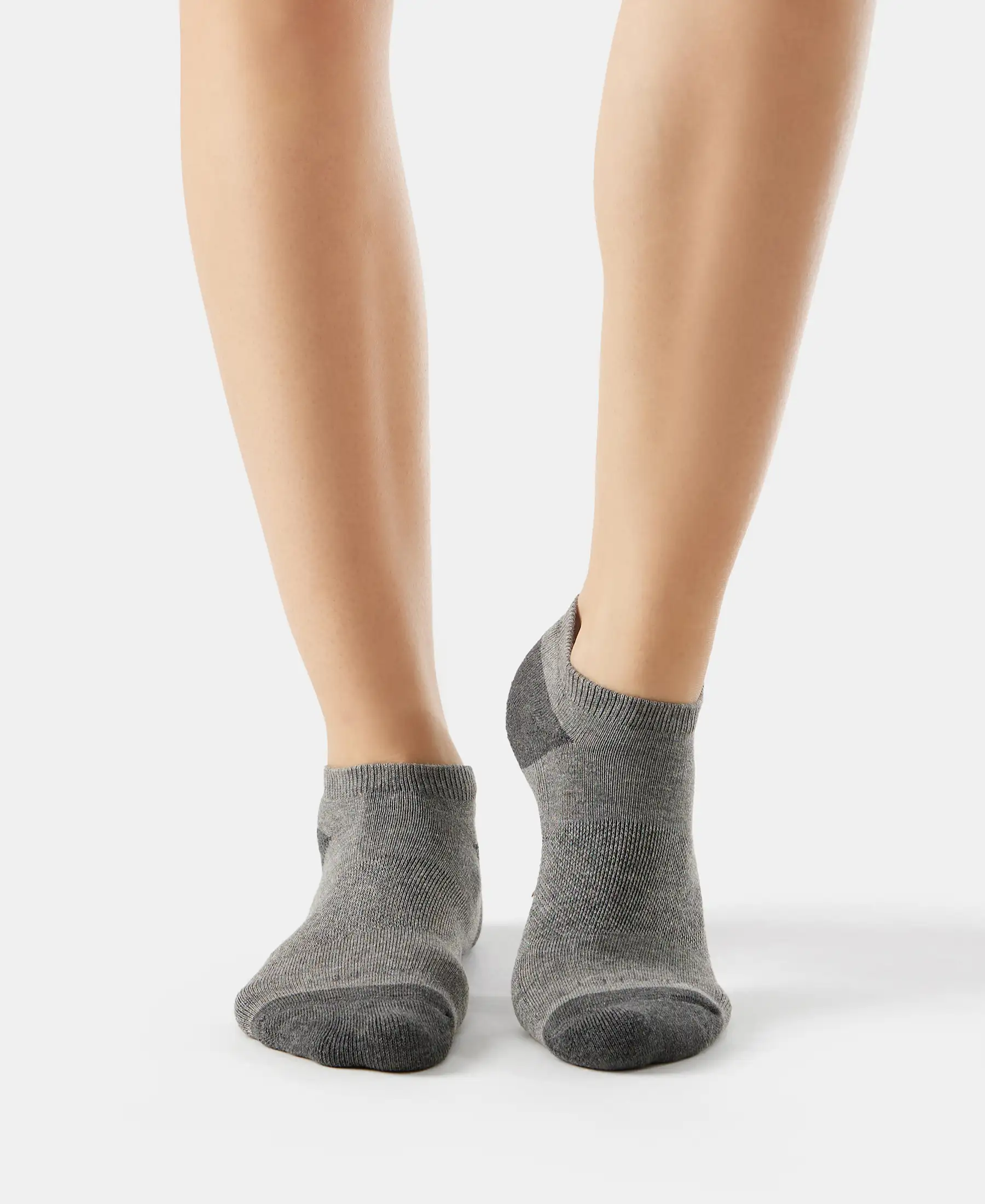 Cotton Nylon Blend Elastane Stretch Solid Low Show Socks with StayFresh Treatment - Charcoal Melange & Mid Grey Melange (Pack of 2) - Image 2