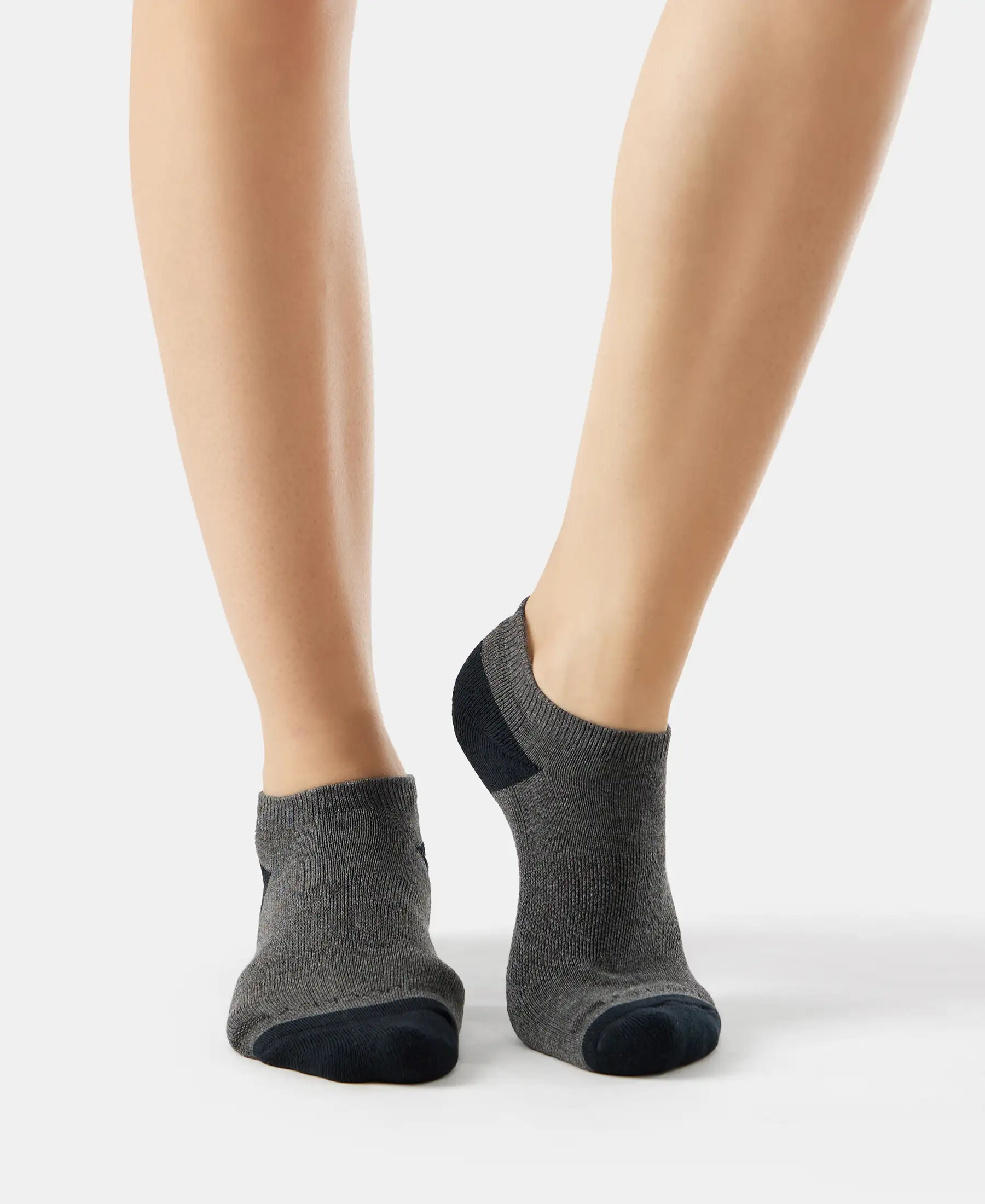 Cotton Nylon Blend Elastane Stretch Solid Low Show Socks with StayFresh Treatment - Charcoal Melange & Mid Grey Melange (Pack of 2) - Image 3