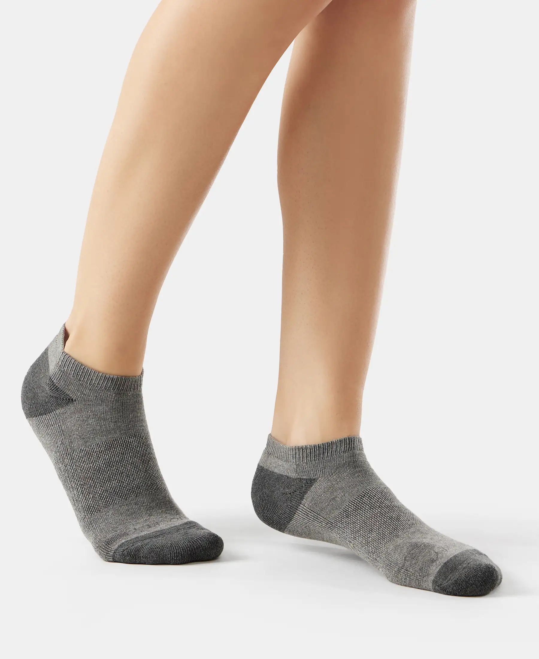 Cotton Nylon Blend Elastane Stretch Solid Low Show Socks with StayFresh Treatment - Charcoal Melange & Mid Grey Melange (Pack of 2) - Image 4