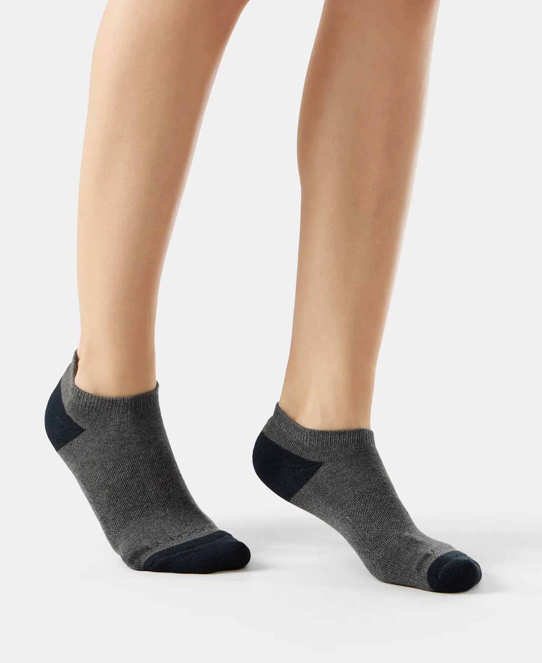 Cotton Nylon Blend Elastane Stretch Solid Low Show Socks with StayFresh Treatment - Charcoal Melange & Mid Grey Melange (Pack of 2) - Image 6
