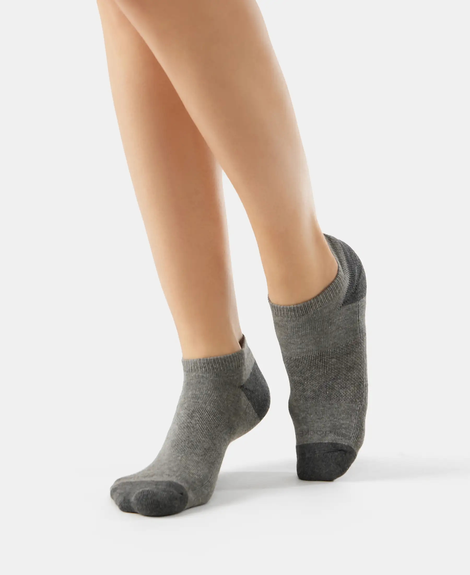 Cotton Nylon Blend Elastane Stretch Solid Low Show Socks with StayFresh Treatment - Charcoal Melange & Mid Grey Melange (Pack of 2) - Image 7
