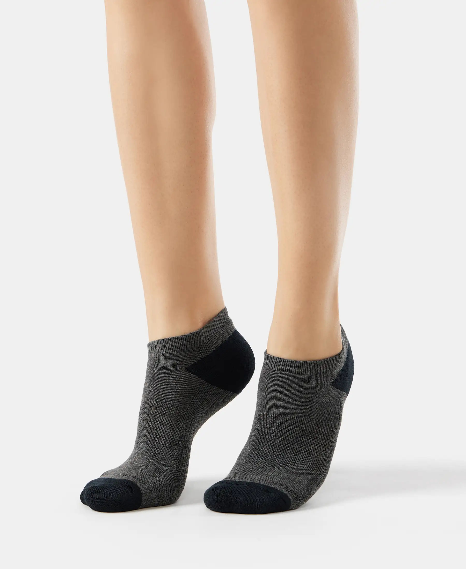 Cotton Nylon Blend Elastane Stretch Solid Low Show Socks with StayFresh Treatment - Charcoal Melange & Mid Grey Melange (Pack of 2) - Image 8