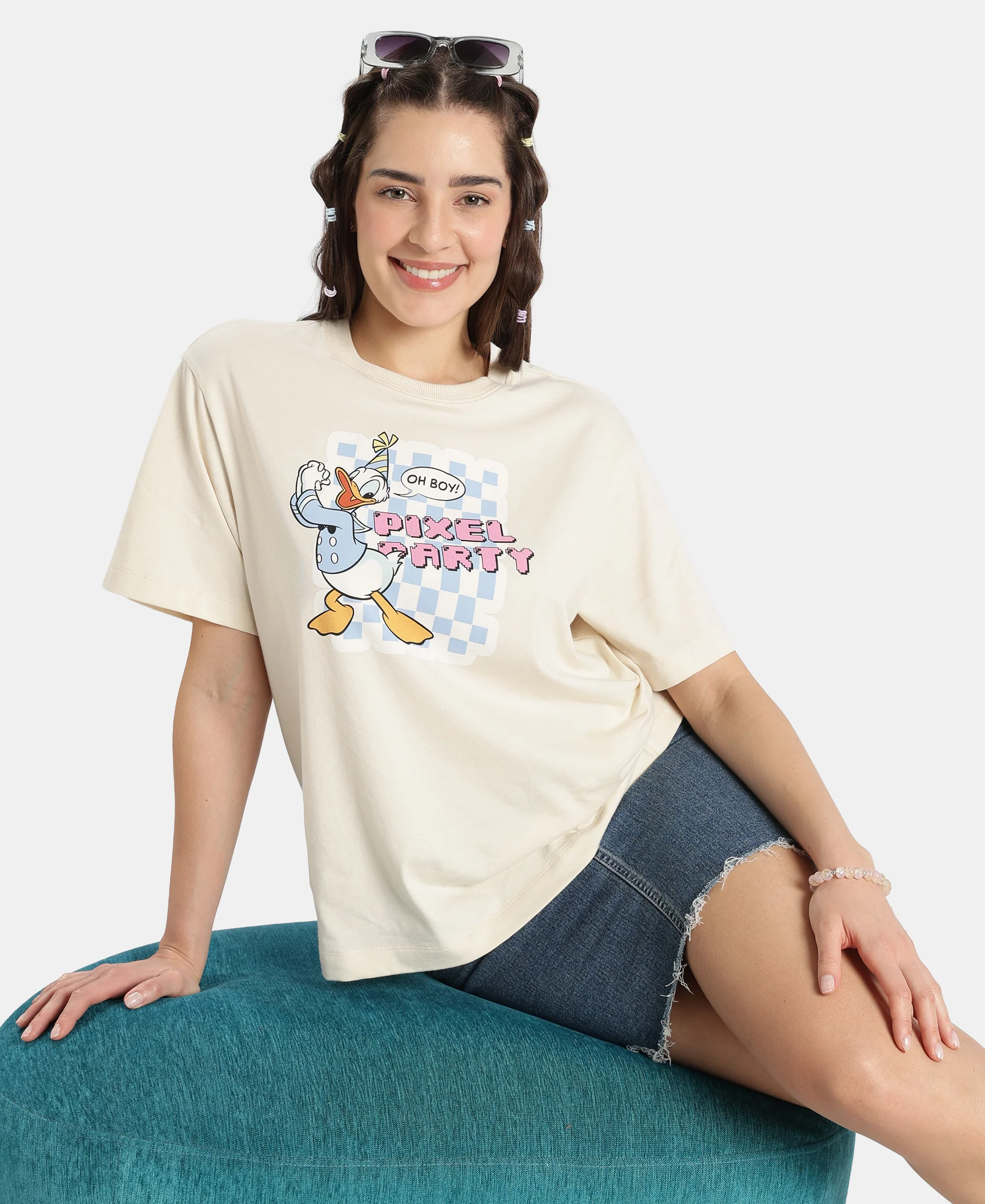 Disney Donald Duck Super Combed Cotton Rich Oversized Fit Printed T-Shirt - Almond Milk - Image 5