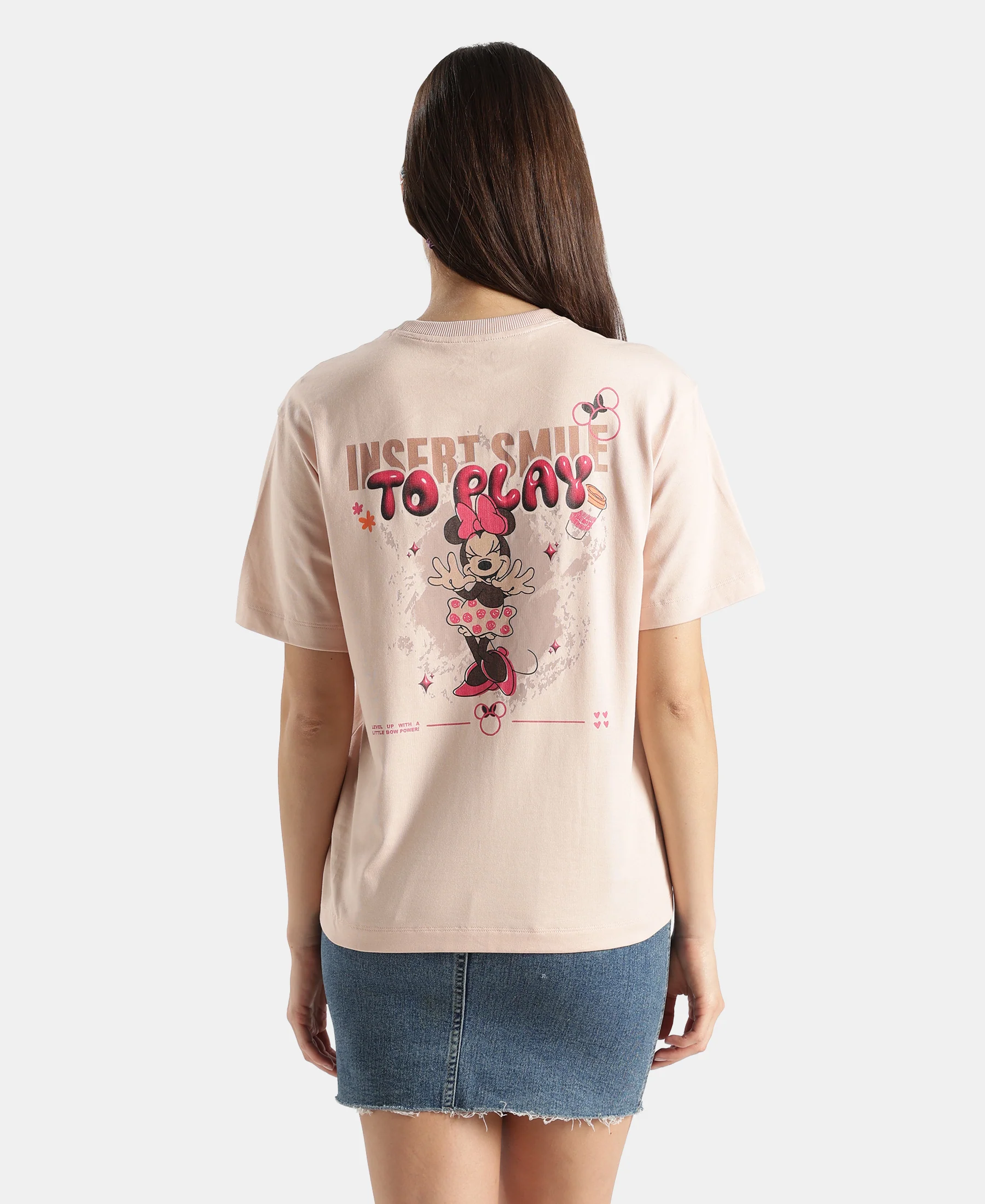 Disney Minnie Mouse Super Combed Cotton Rich Oversized Fit Printed T-Shirt - Cameo Rose - Image 3