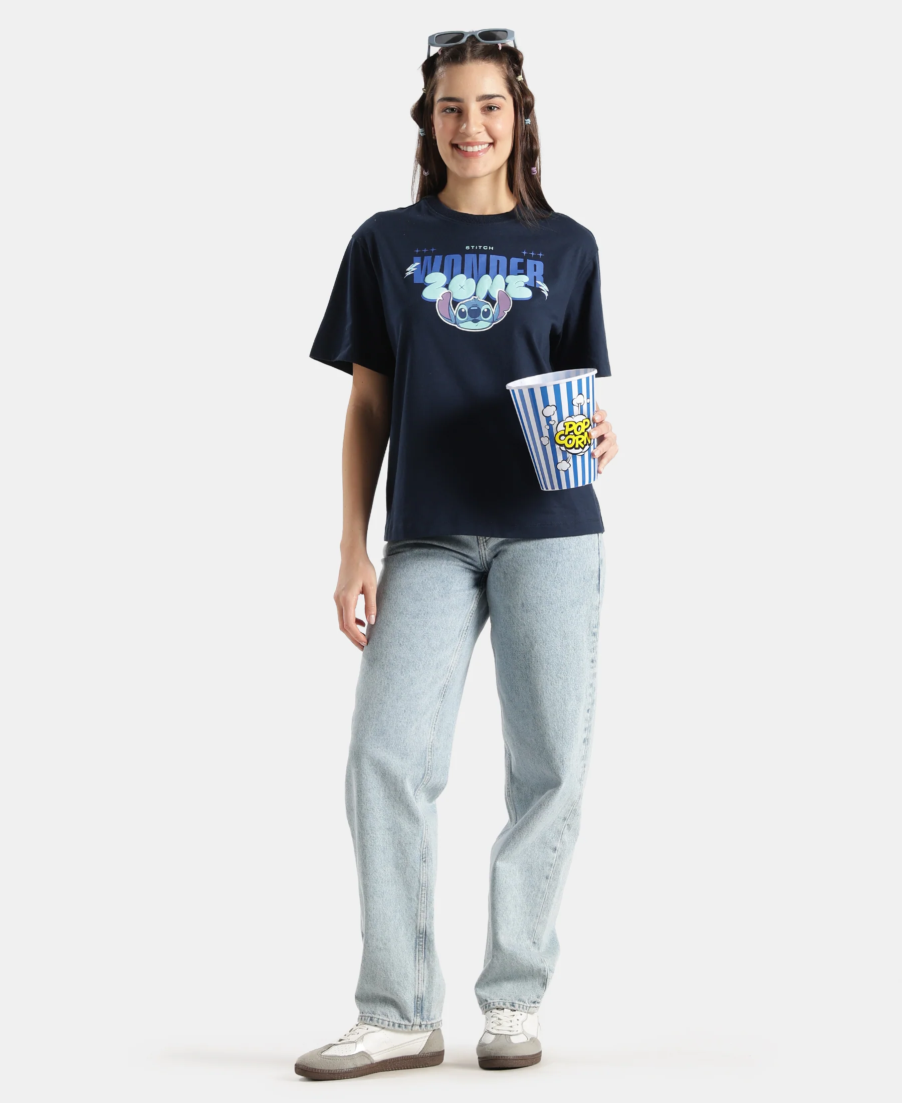 Disney Stitch Super Combed Cotton Rich Oversized Fit Printed T-Shirt - Navy - Image 4