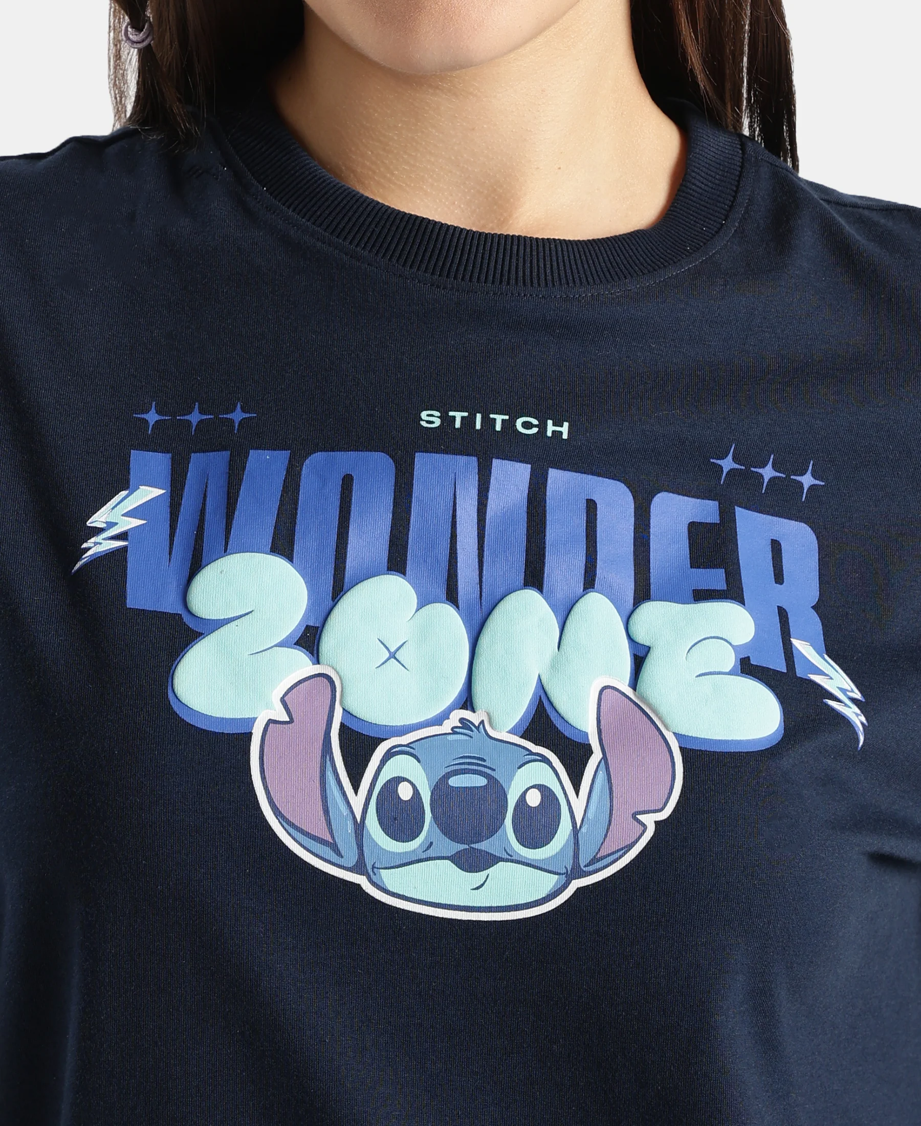 Disney Stitch Super Combed Cotton Rich Oversized Fit Printed T-Shirt - Navy - Image 7