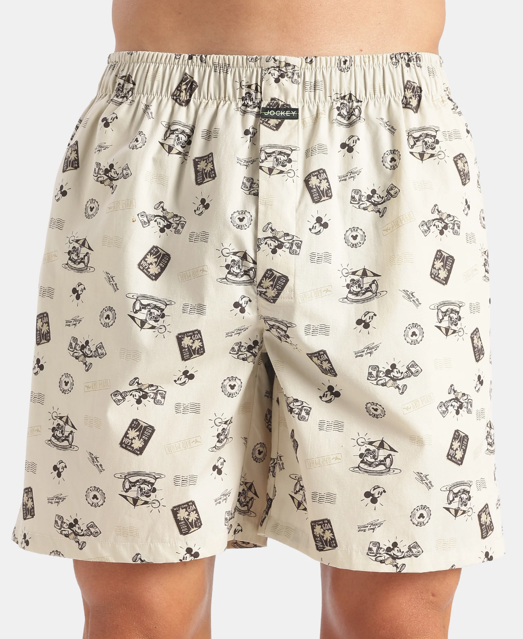 Disney Mickey Mouse Super Combed Mercerized Cotton Woven Printed Boxer Shorts with Side Pockets - Almond Milk & Navy (Pack of 2) - Image 14