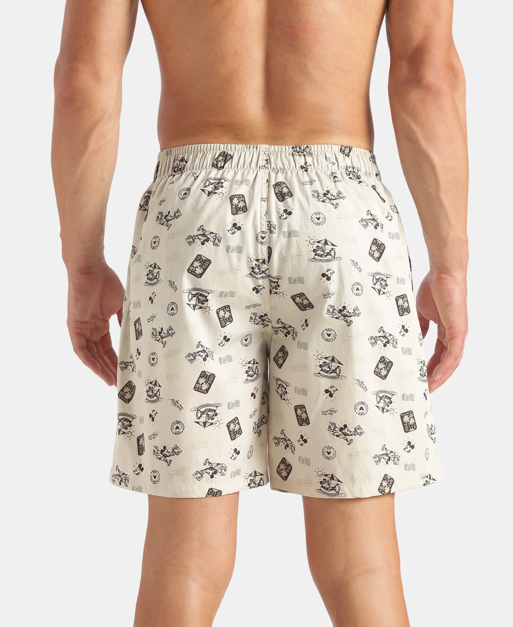 Disney Mickey Mouse Super Combed Mercerized Cotton Woven Printed Boxer Shorts with Side Pockets - Almond Milk & Navy (Pack of 2) - Image 8