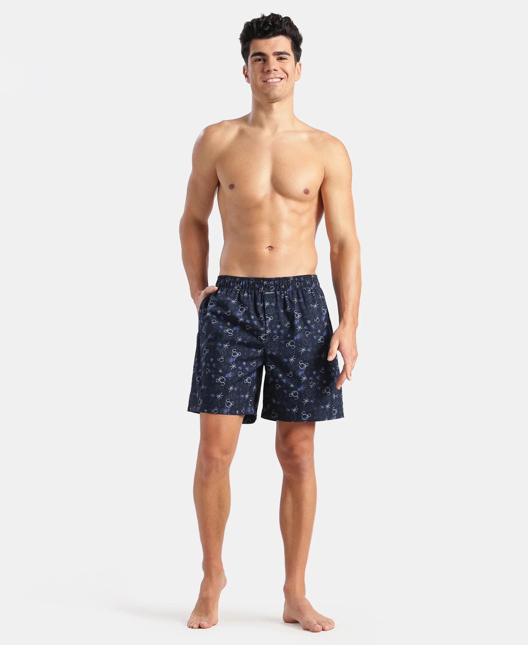 Disney Mickey Mouse Super Combed Mercerized Cotton Woven Printed Boxer Shorts with Side Pockets - Almond Milk & Navy (Pack of 2) - Image 9