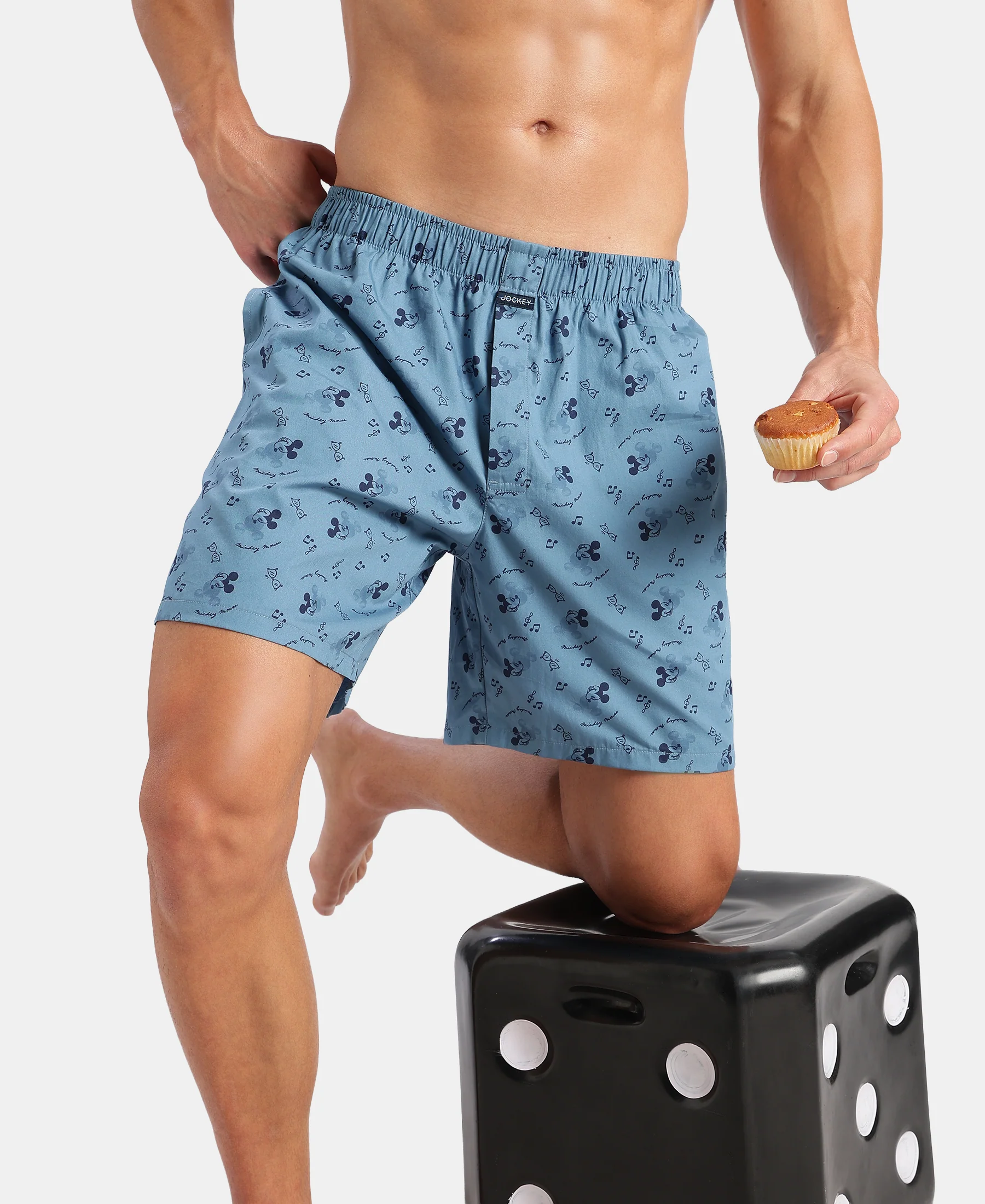 Disney Mickey Mouse Super Combed Mercerized Cotton Woven Printed Boxer Shorts with Side Pockets - Blue Heaven & Black (Pack of 2) - Image 11