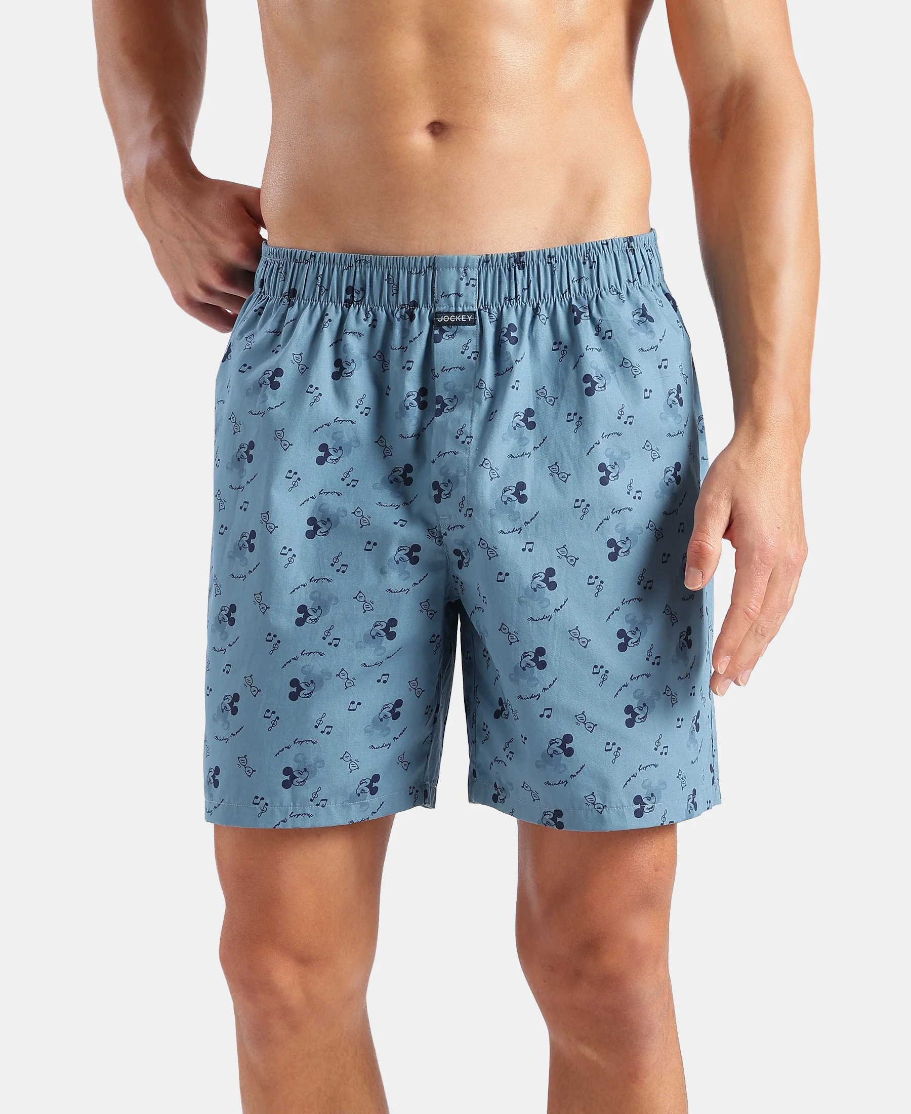 Disney Mickey Mouse Super Combed Mercerized Cotton Woven Printed Boxer Shorts with Side Pockets - Blue Heaven & Black (Pack of 2) - Image 2