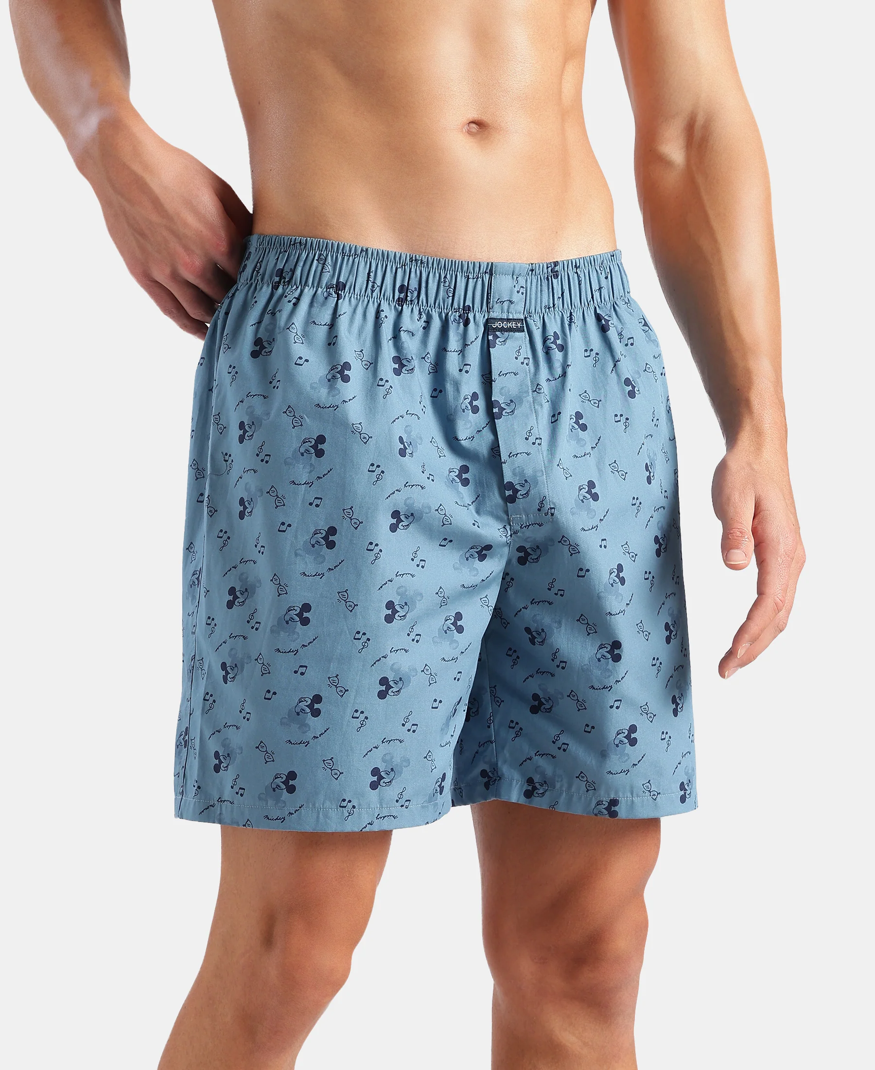 Disney Mickey Mouse Super Combed Mercerized Cotton Woven Printed Boxer Shorts with Side Pockets - Blue Heaven & Black (Pack of 2) - Image 4