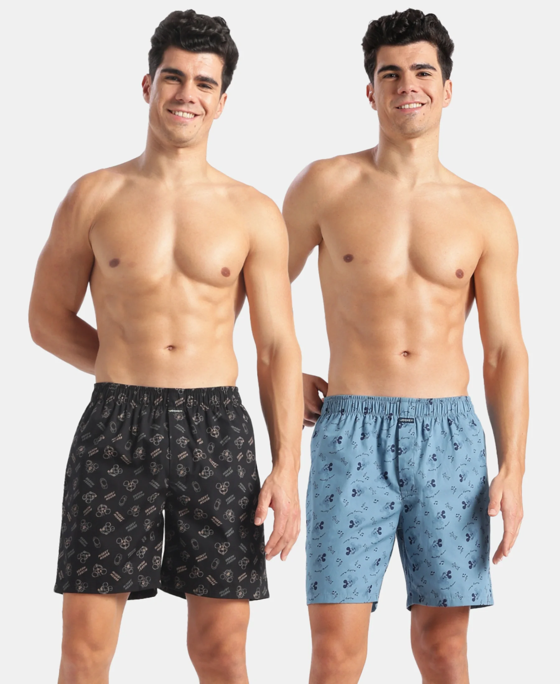 Disney Mickey Mouse Super Combed Mercerized Cotton Woven Printed Boxer Shorts with Side Pockets - Blue Heaven & Black (Pack of 2) - Image 5