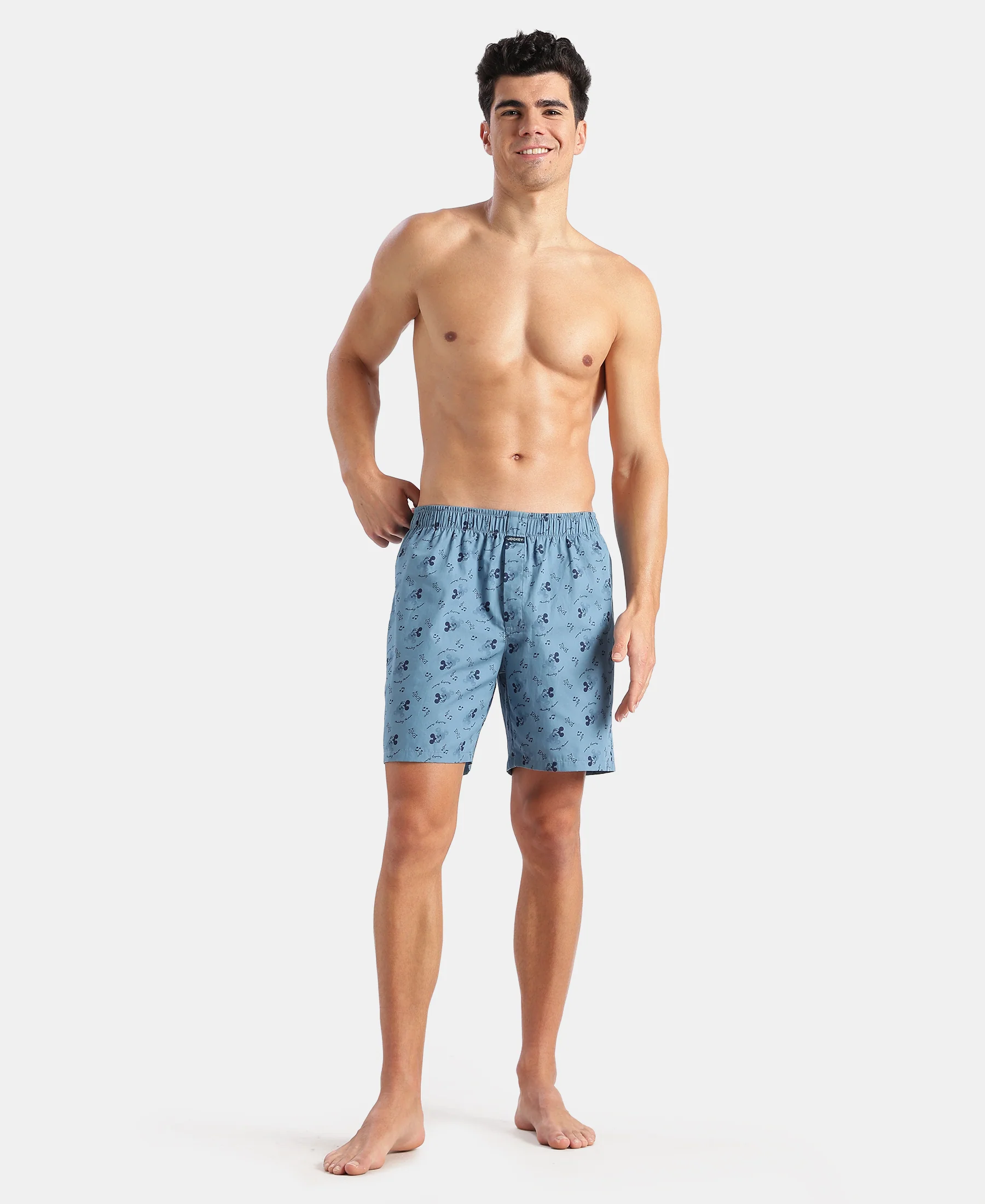 Disney Mickey Mouse Super Combed Mercerized Cotton Woven Printed Boxer Shorts with Side Pockets - Blue Heaven & Black (Pack of 2) - Image 9