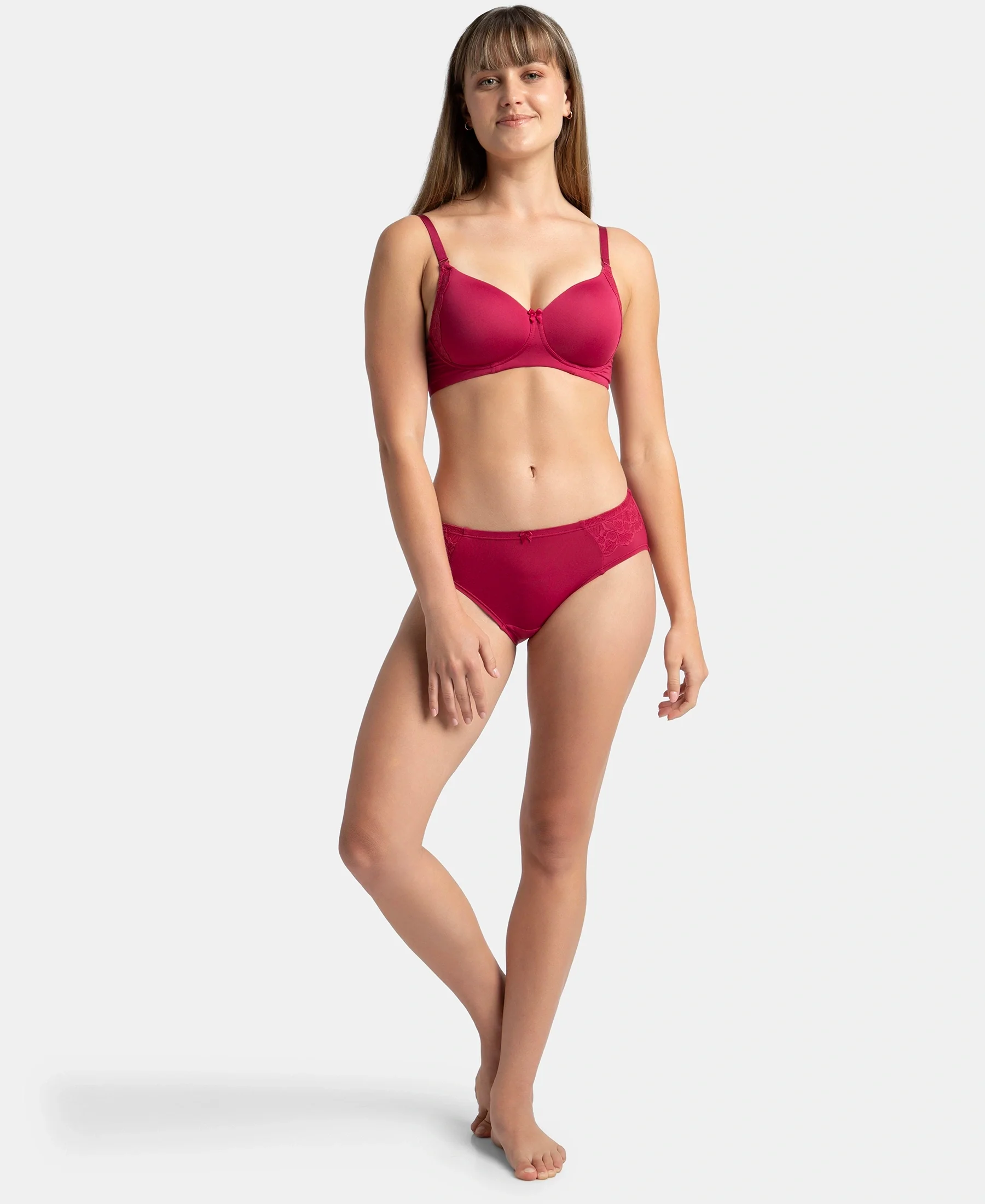Full Coverage Soft Touch Microfiber Elastane Stretch Hipster with Lace Styling - Anemone - Image 4